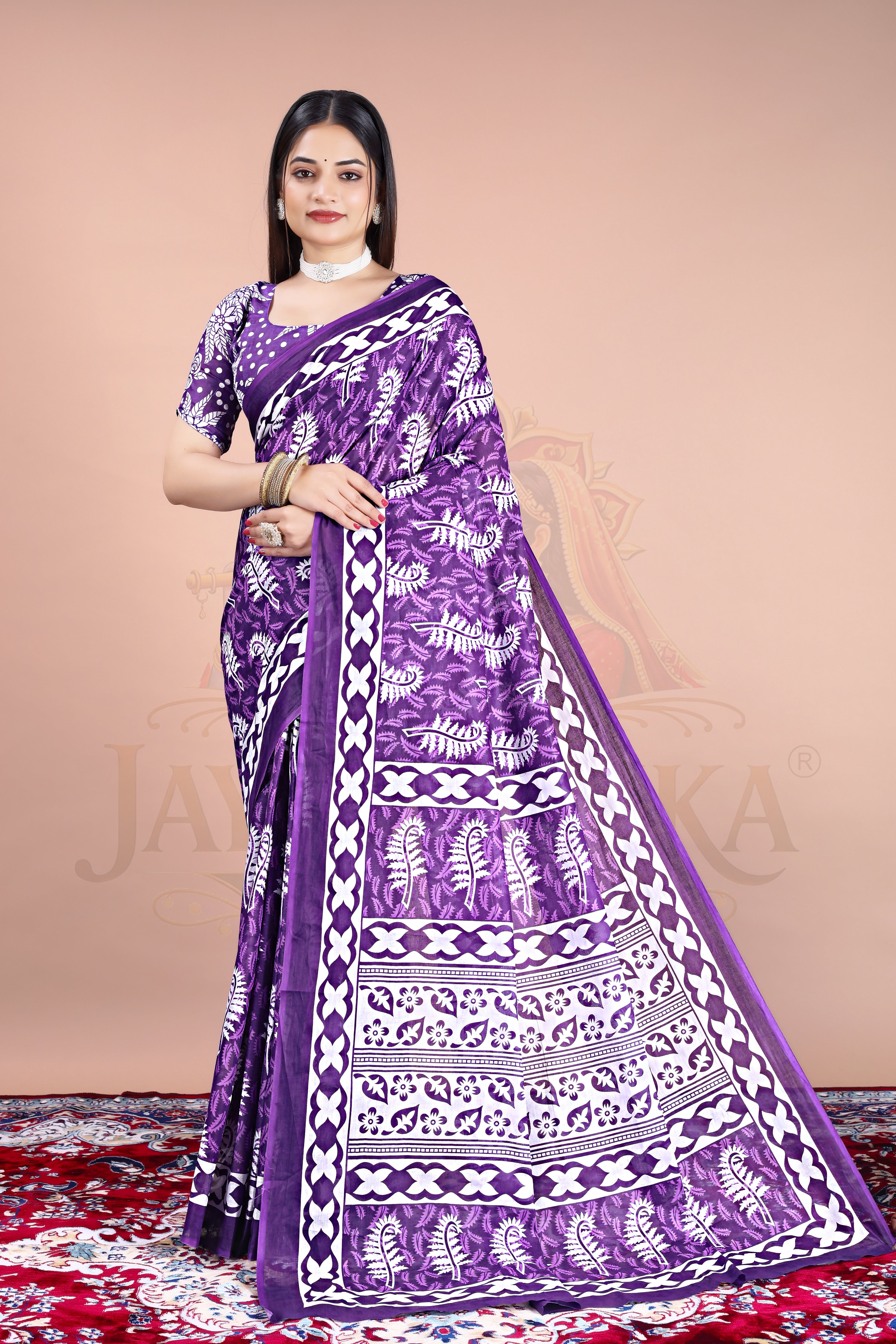 Purple Printed Cotton Saree