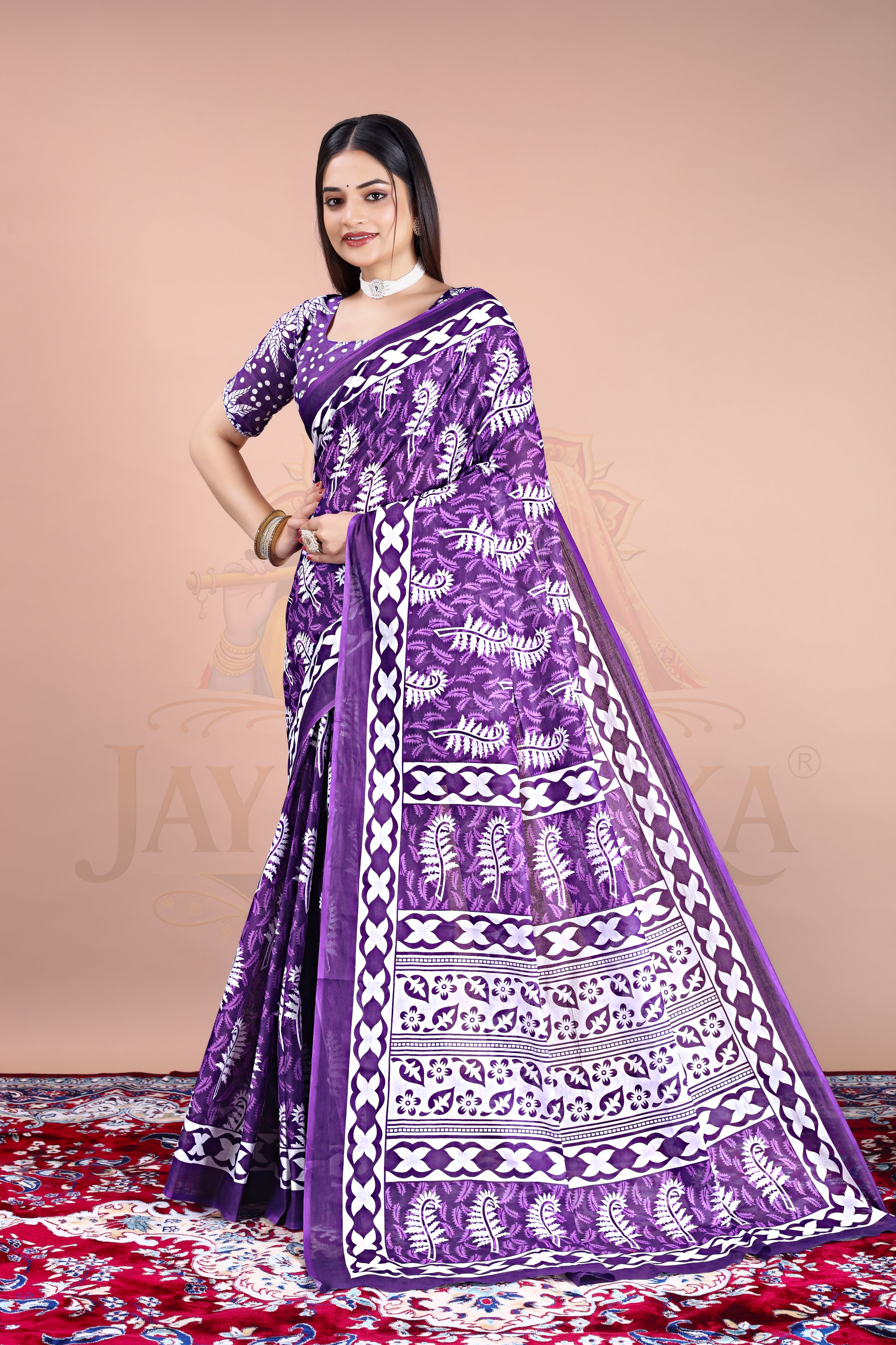 Purple Printed Cotton Saree