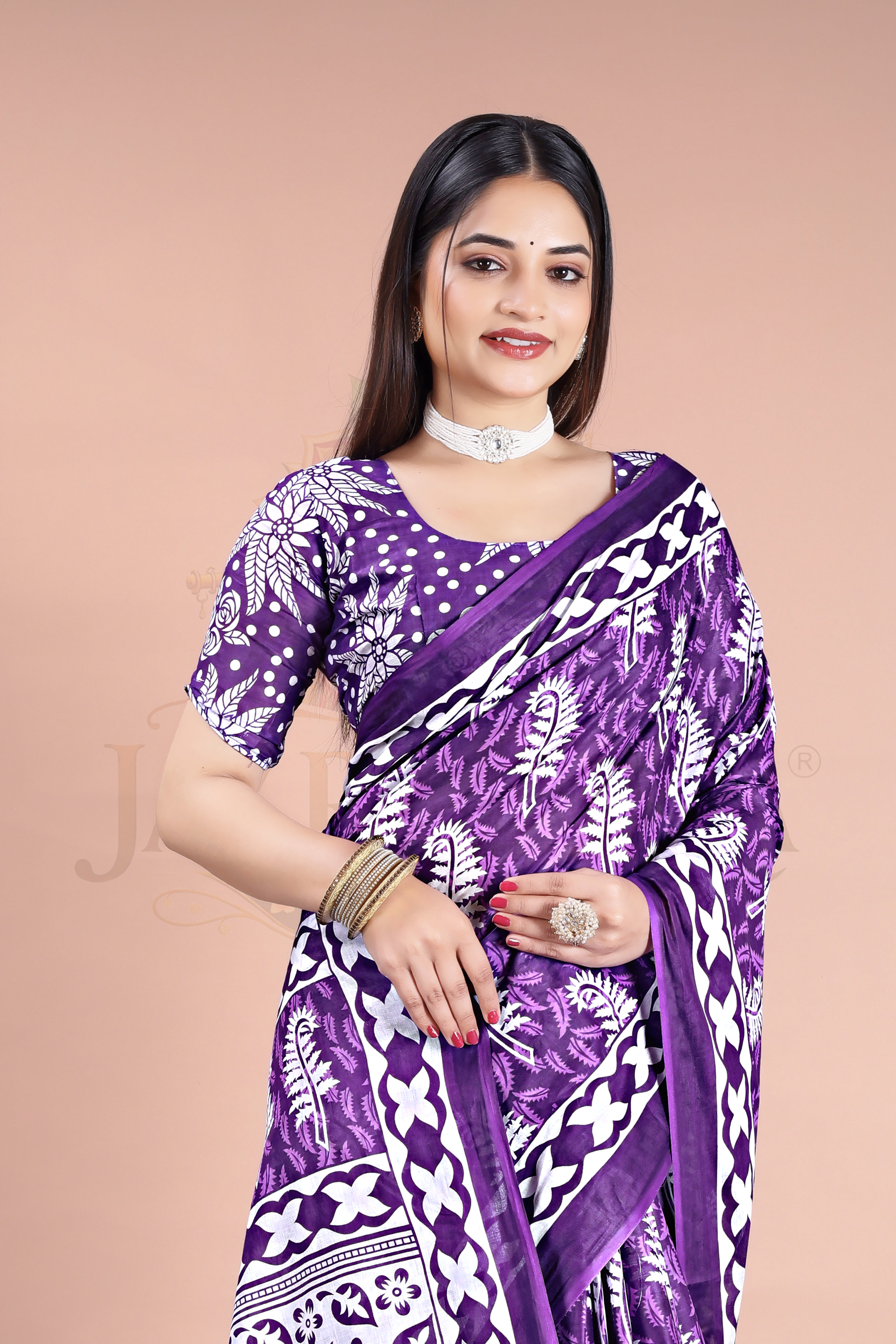 Purple Printed Cotton Saree