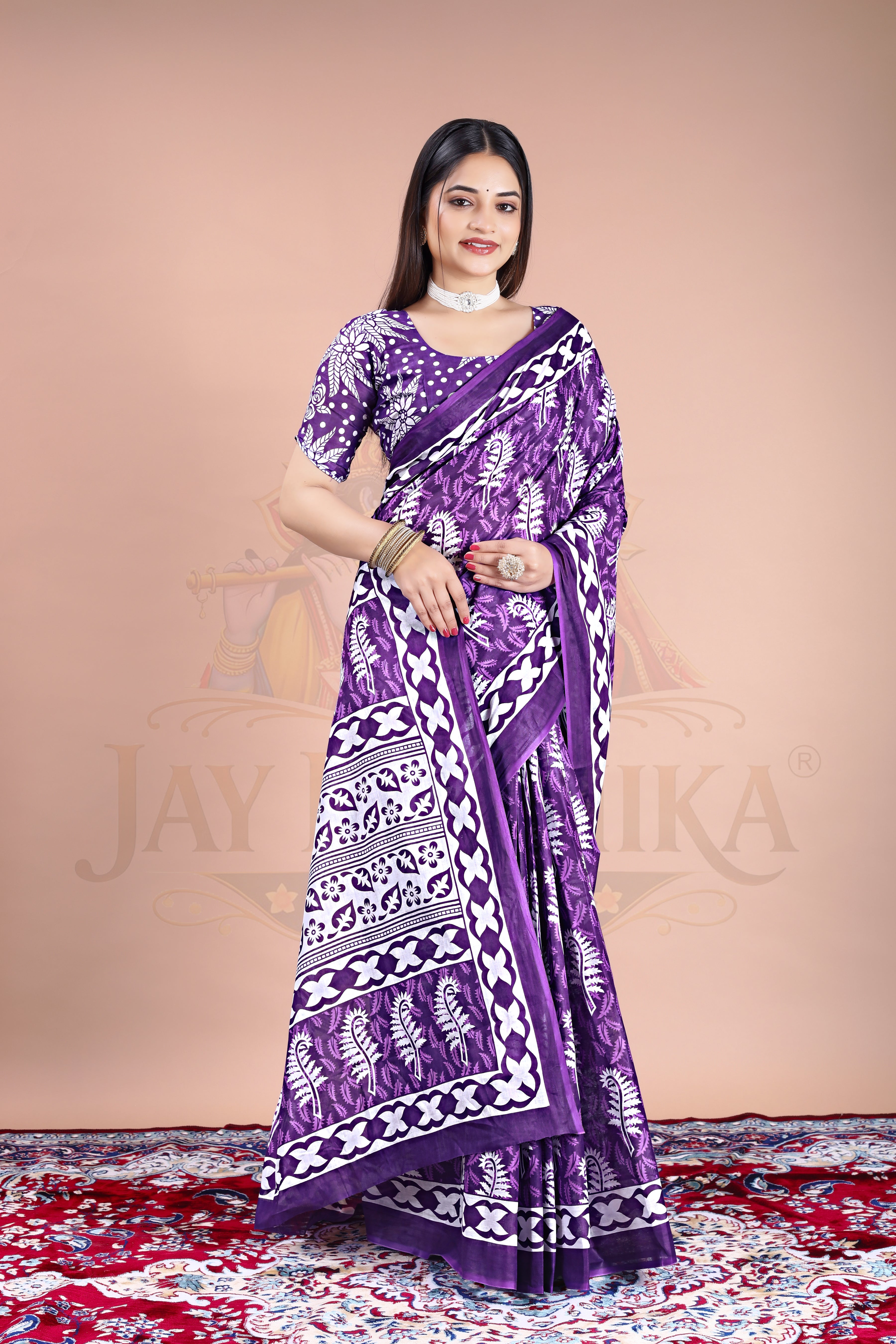 Purple Printed Cotton Saree