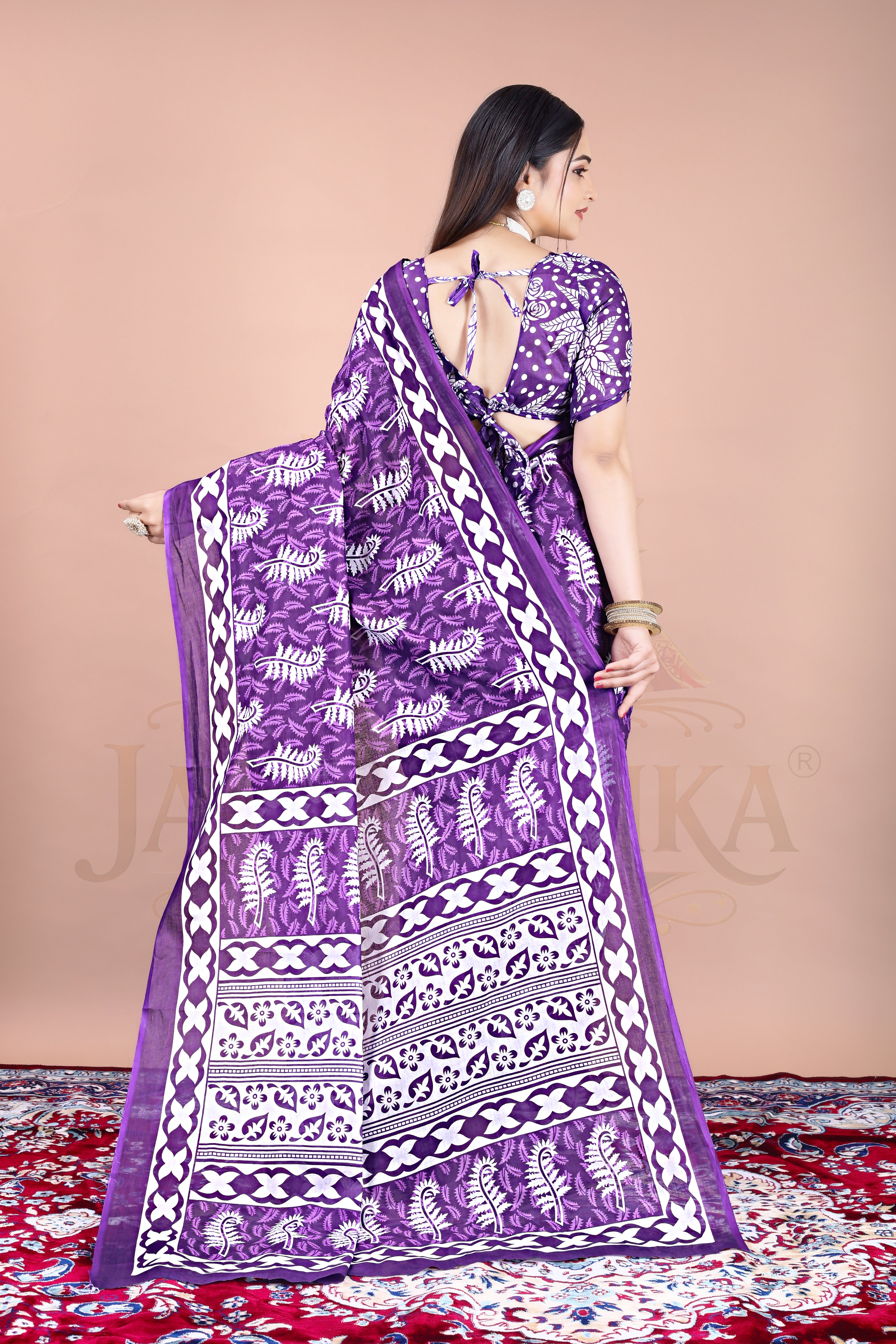 Purple Printed Cotton Saree
