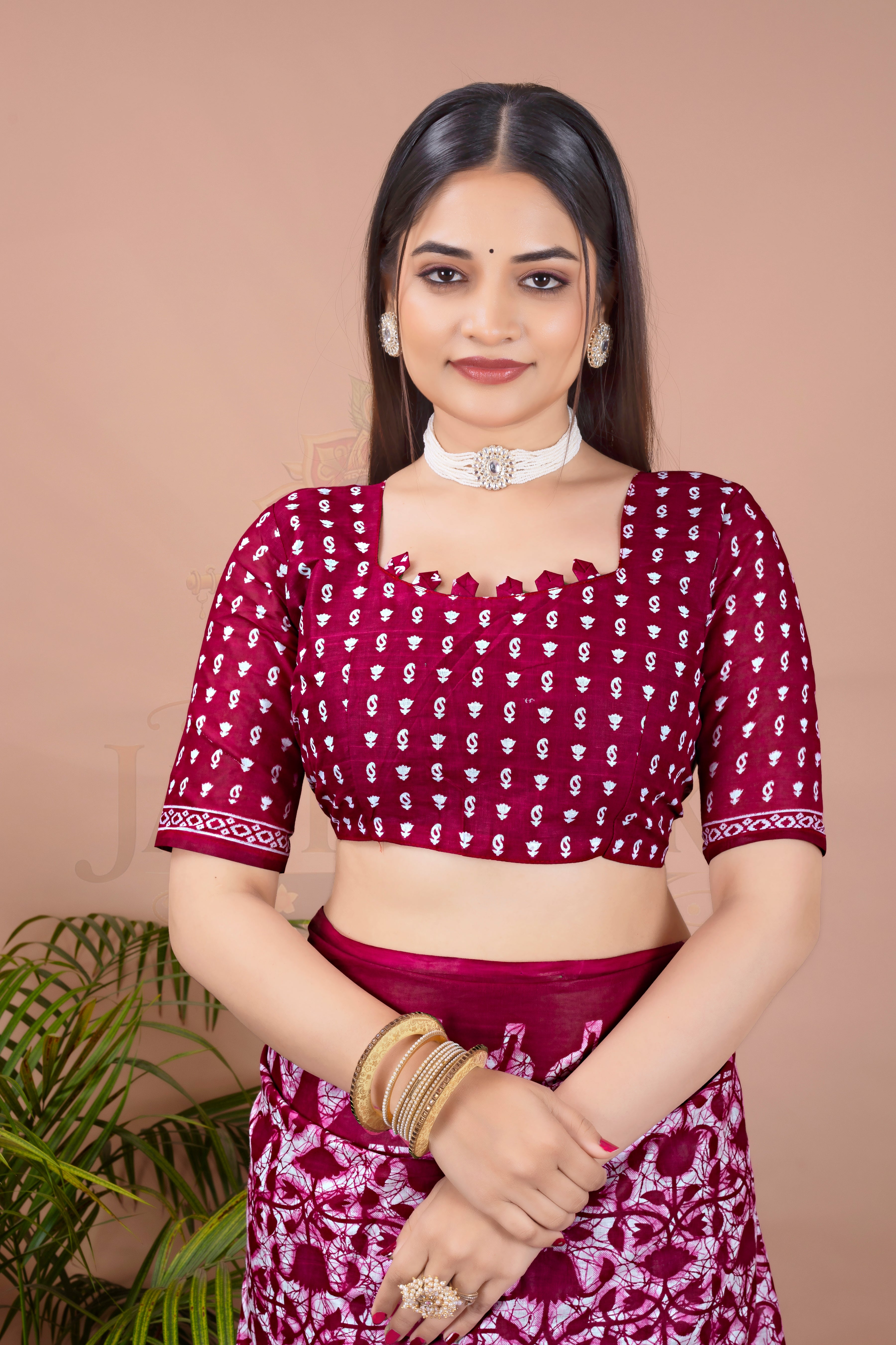 Rani Pink Batik Printed Cotton Saree
