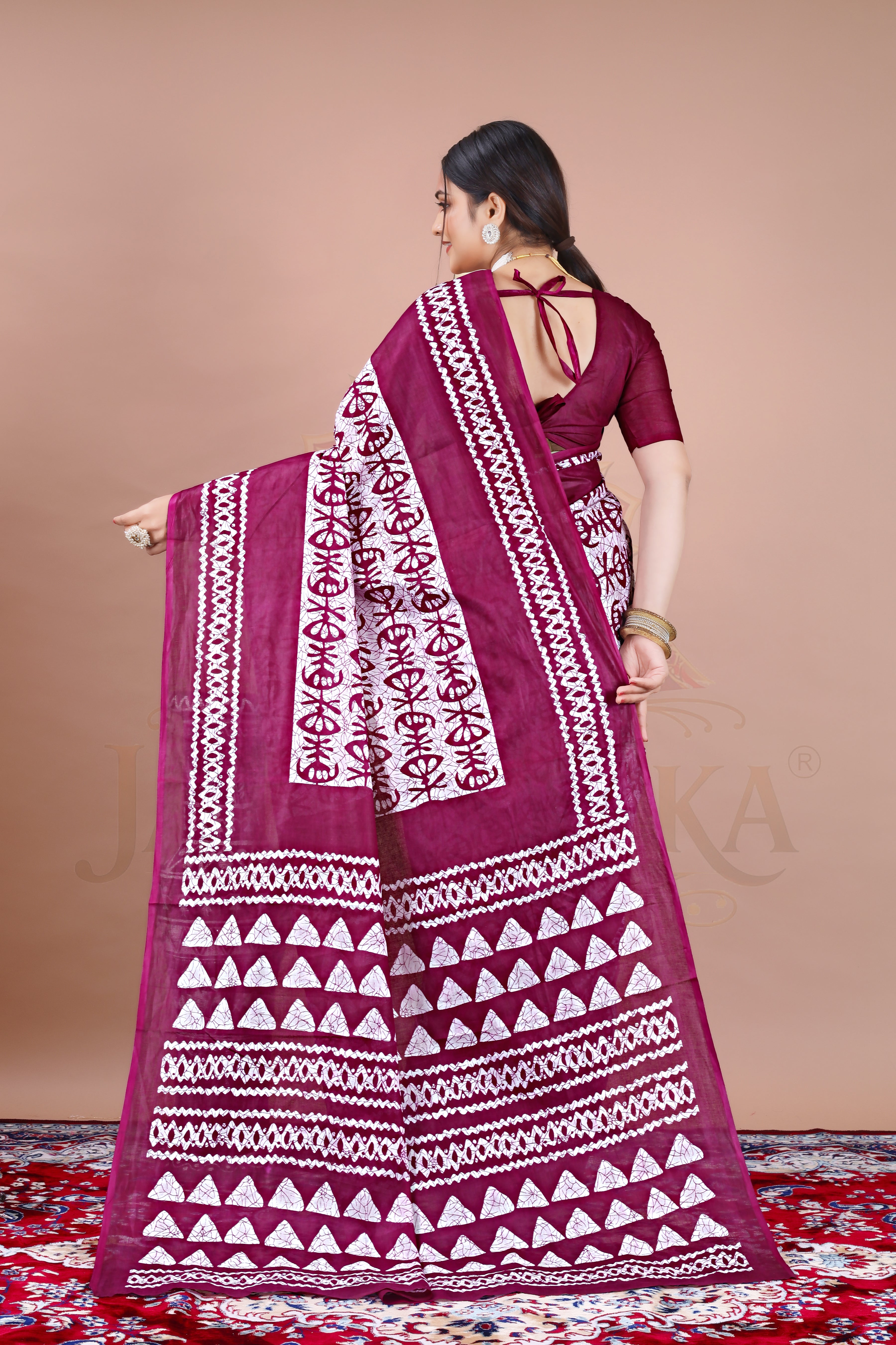 Purple Batik Printed Cotton Saree