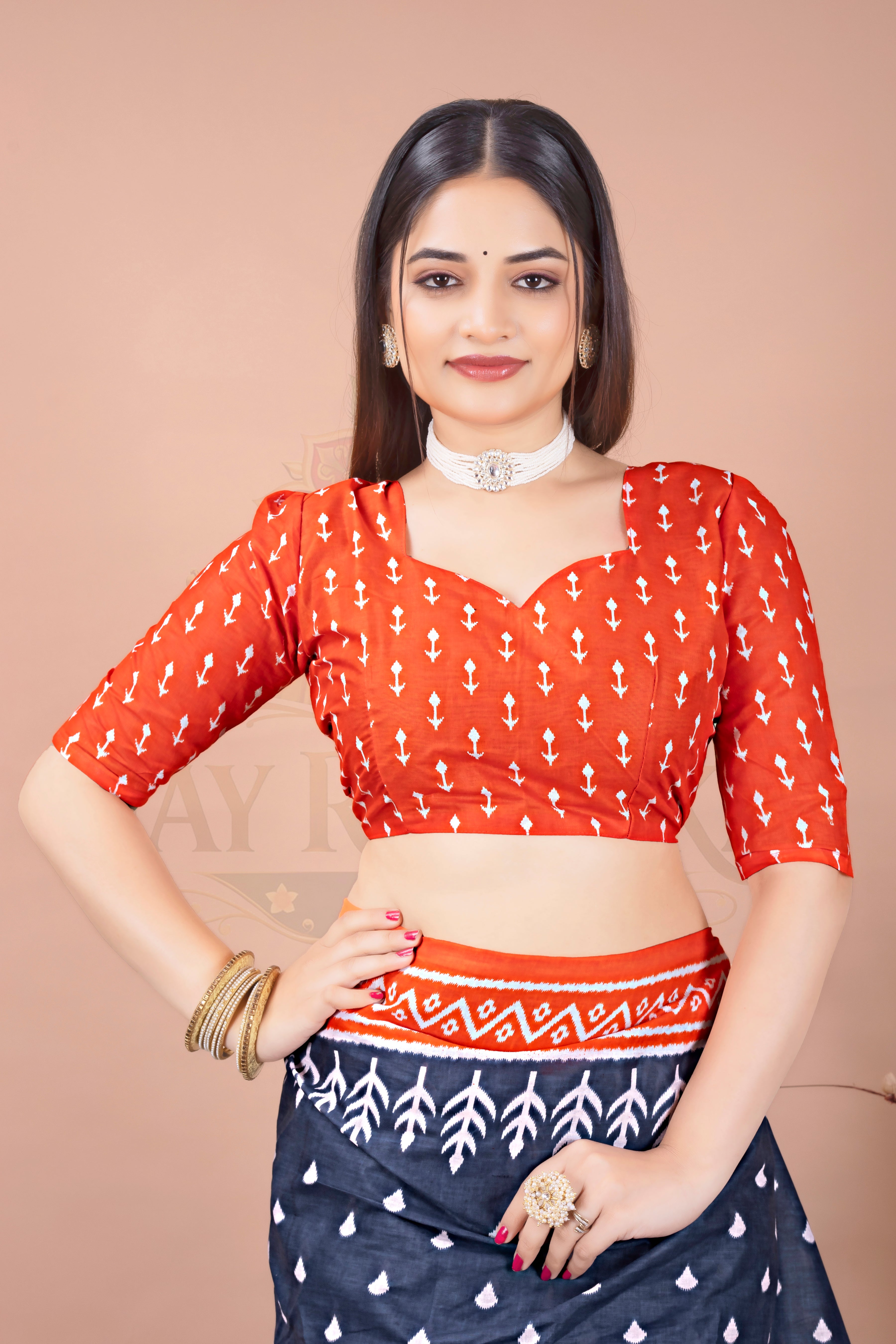 Grey Orange Tribal Cotton Printed Saree Jay Radhika Textile