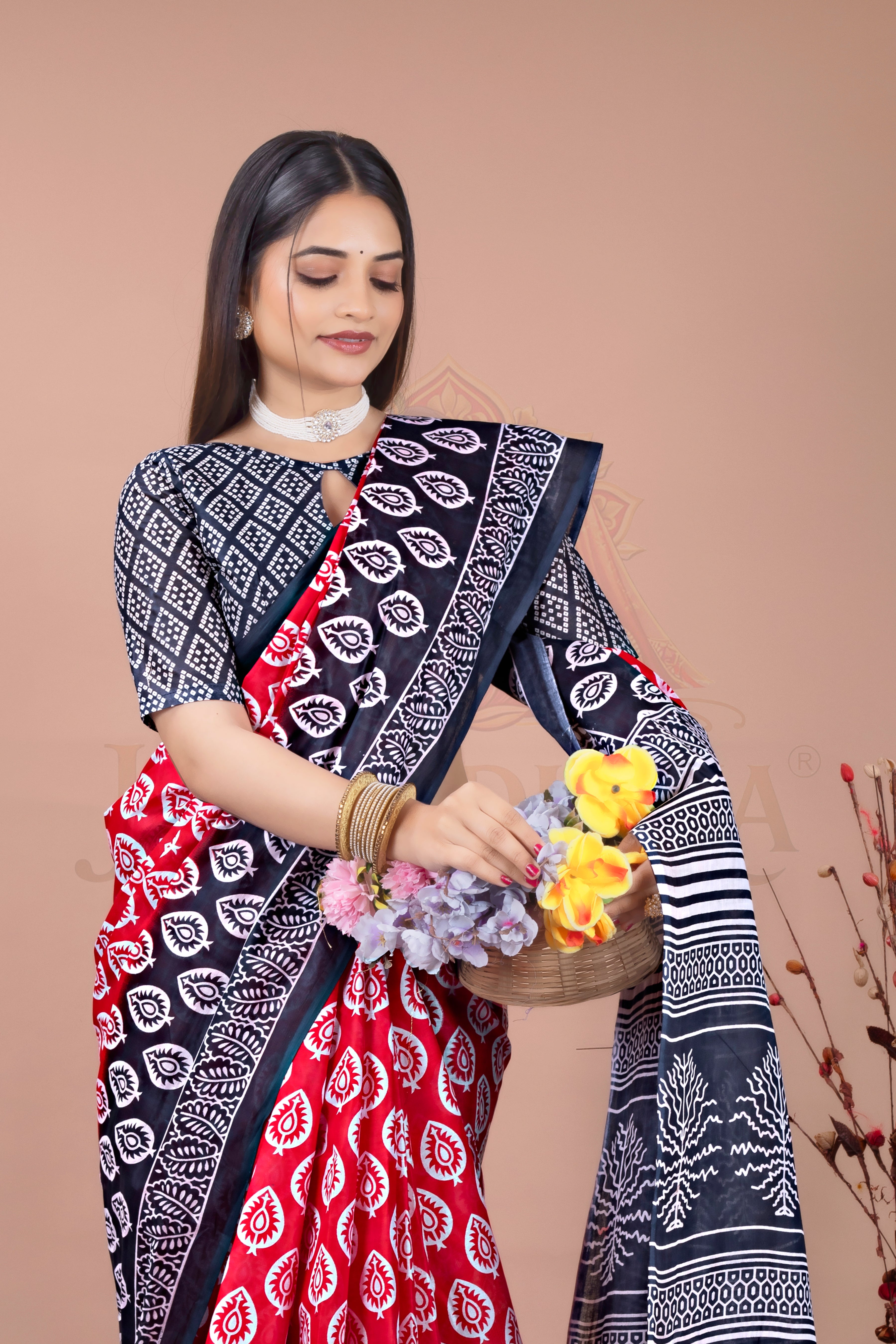 Grey Pink Cotton Printed Saree Jay Radhika Textile
