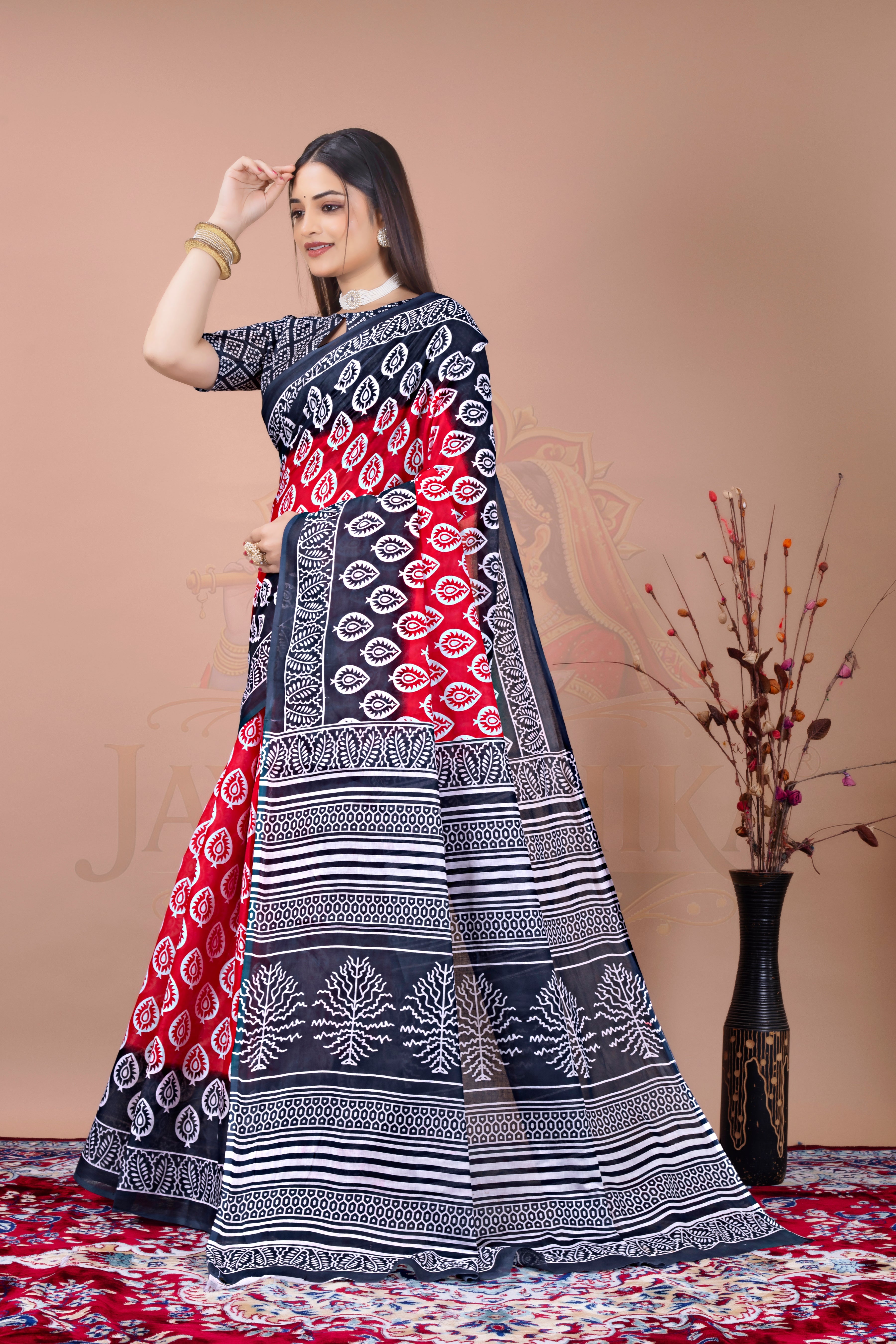 Grey Pink Cotton Printed Saree Jay Radhika Textile