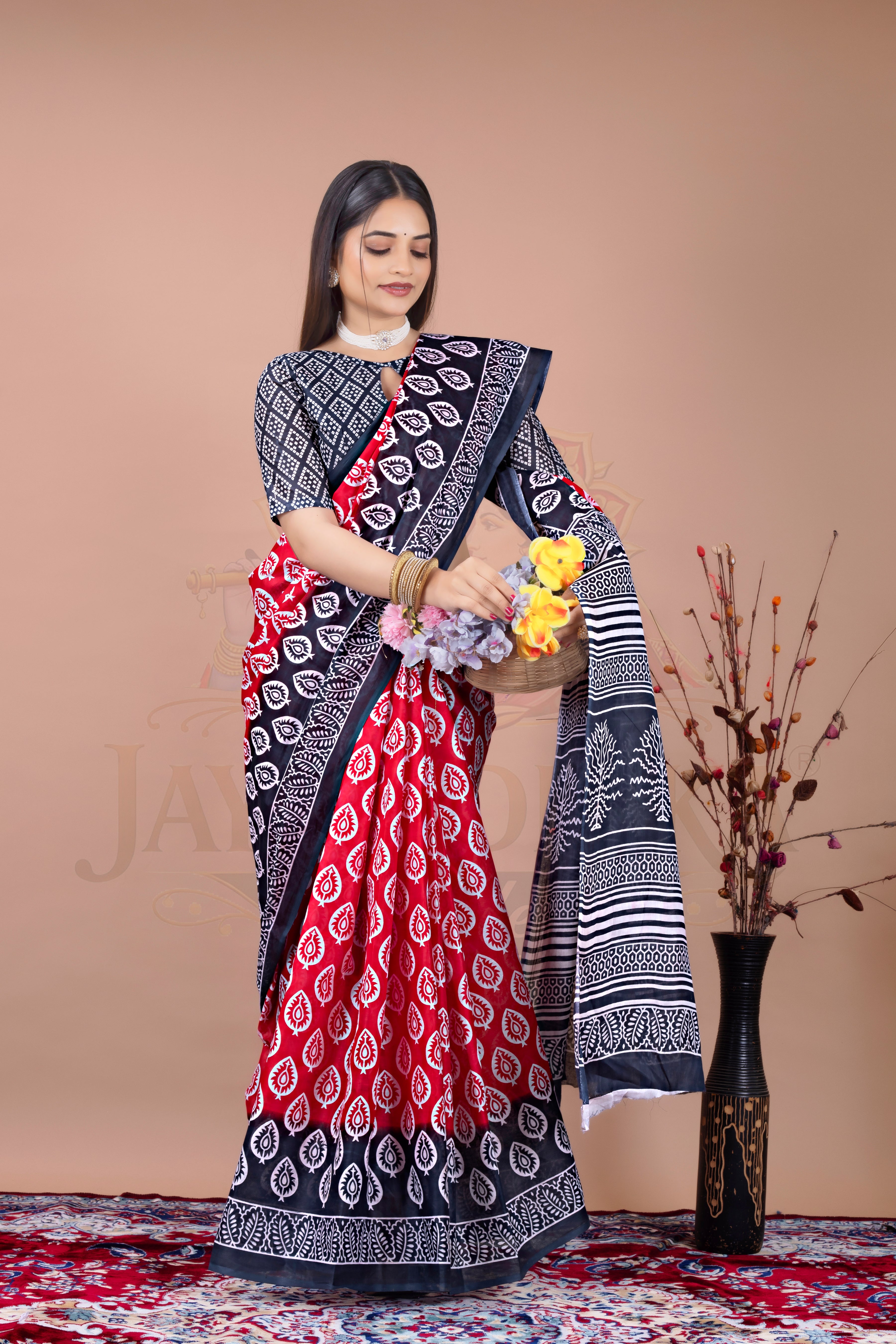 Grey Pink Cotton Printed Saree Jay Radhika Textile