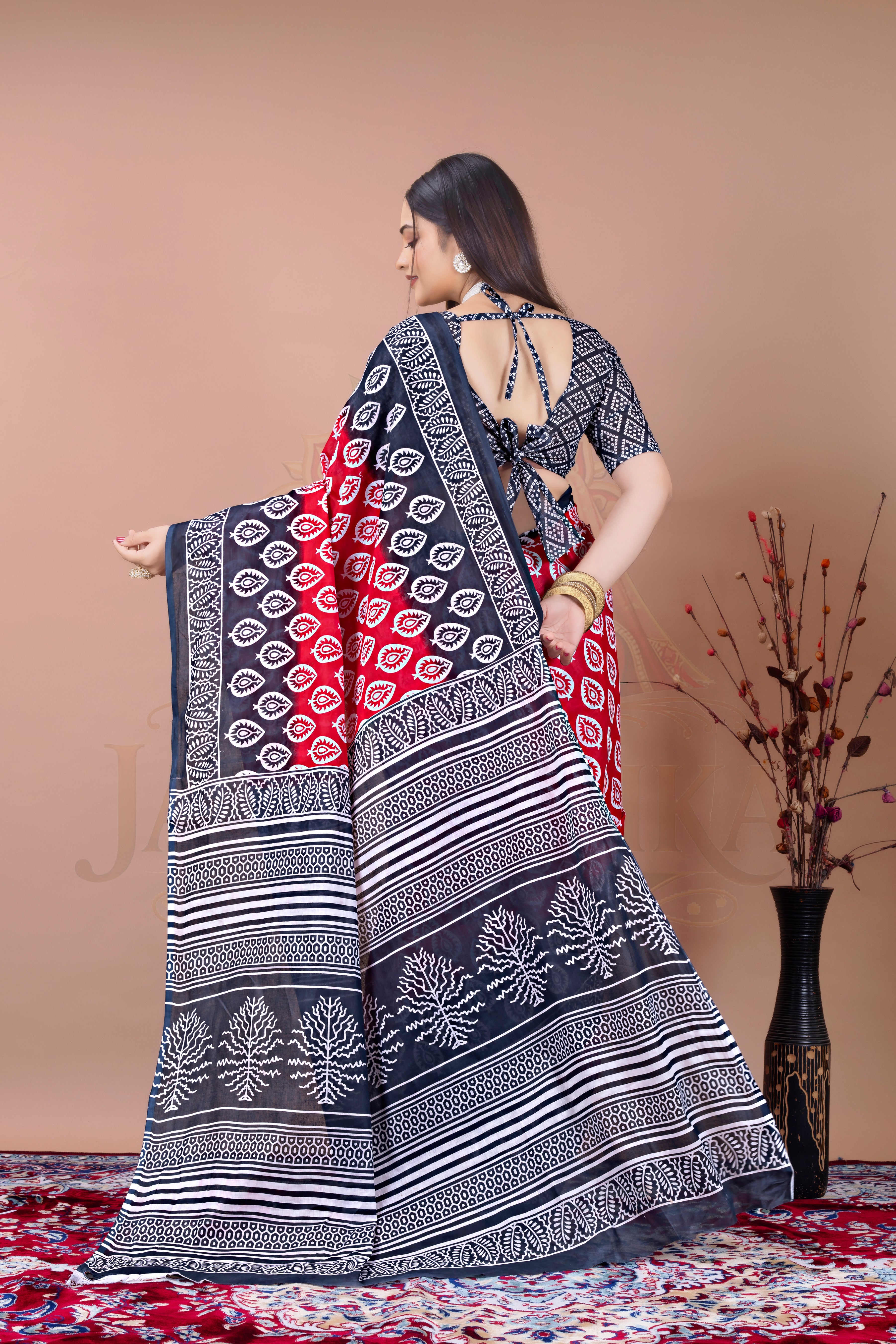 Grey Pink Cotton Printed Saree Jay Radhika Textile