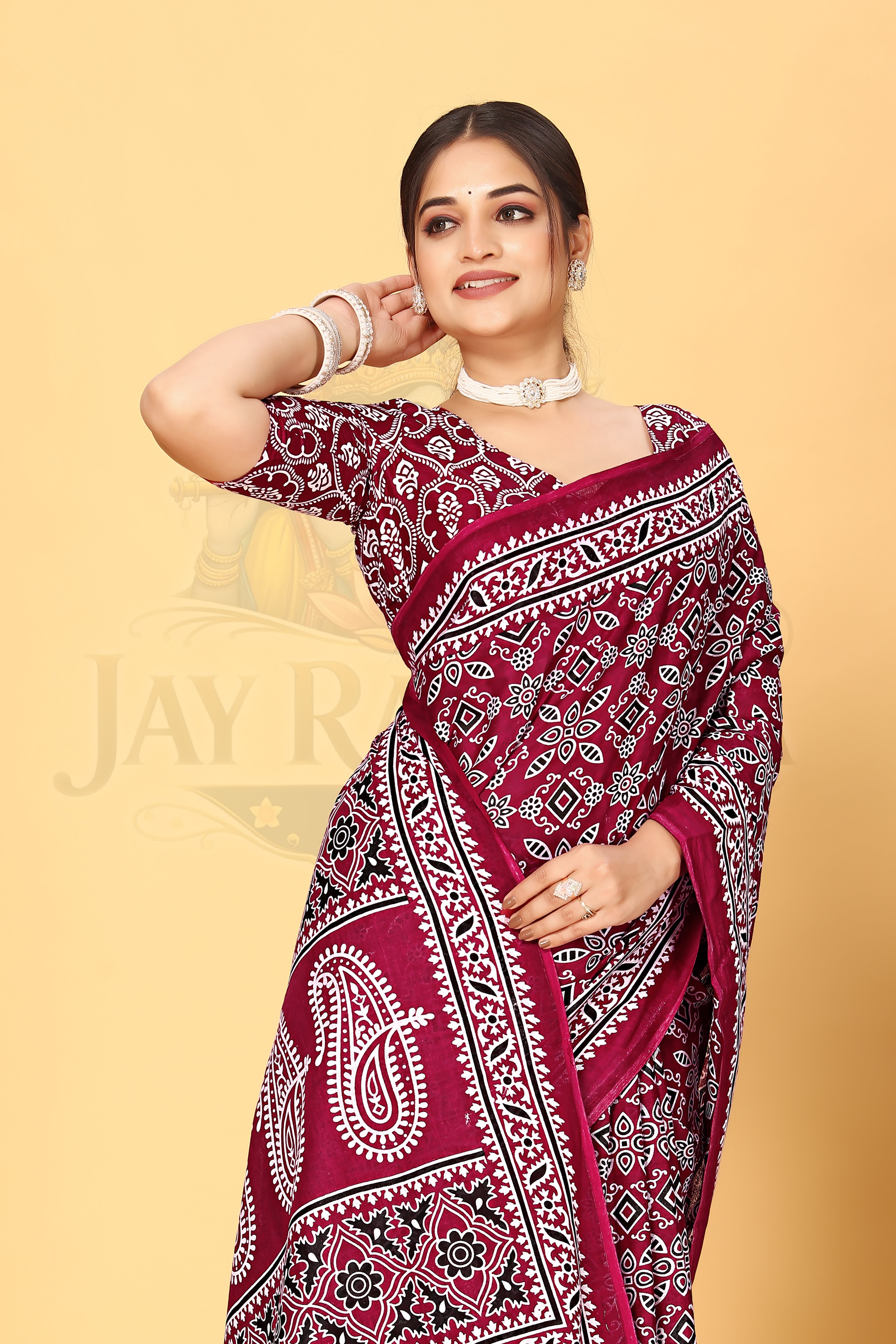 Maroon Printed Cotton Saree