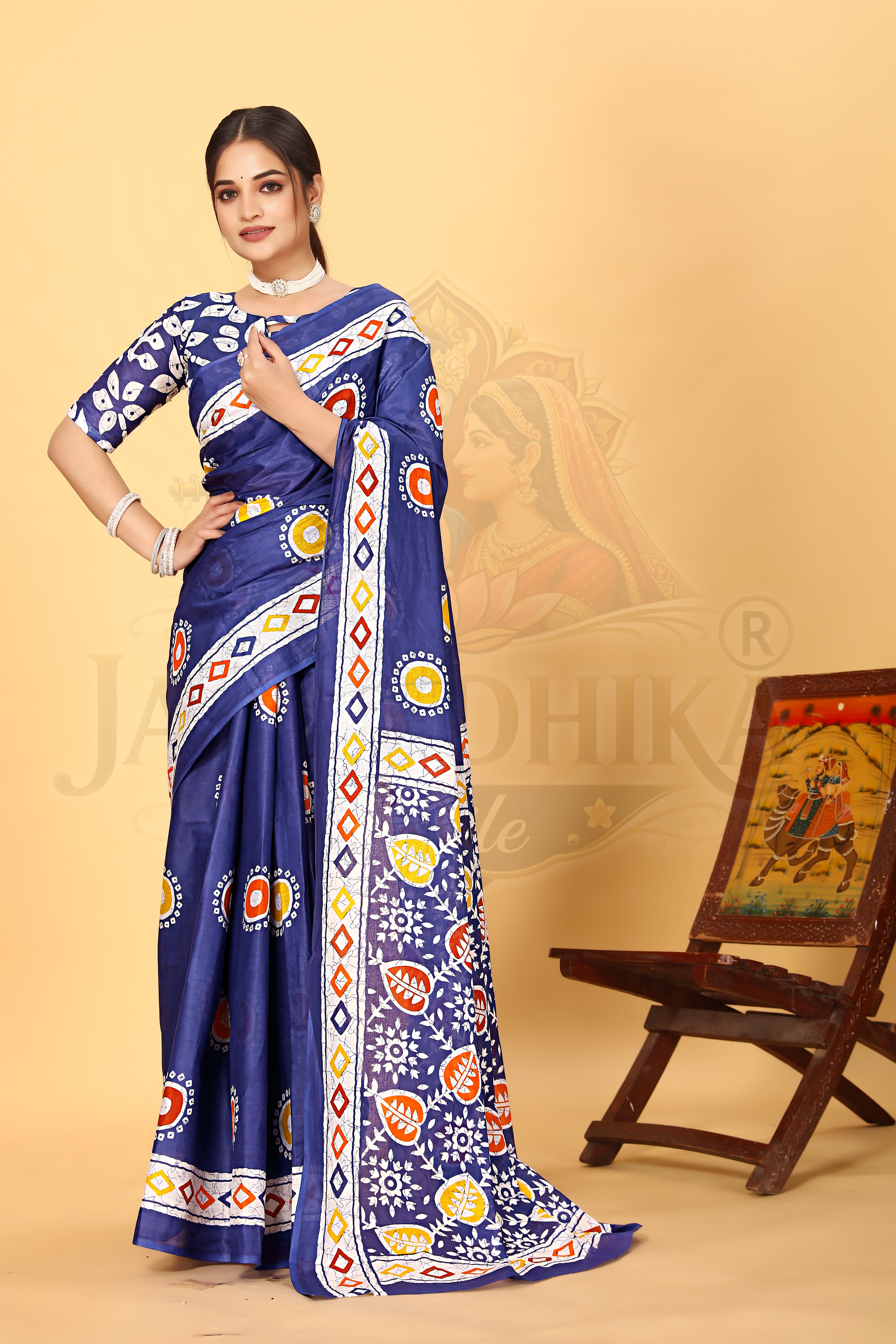Blue Ethnic Printed Cotton Saree