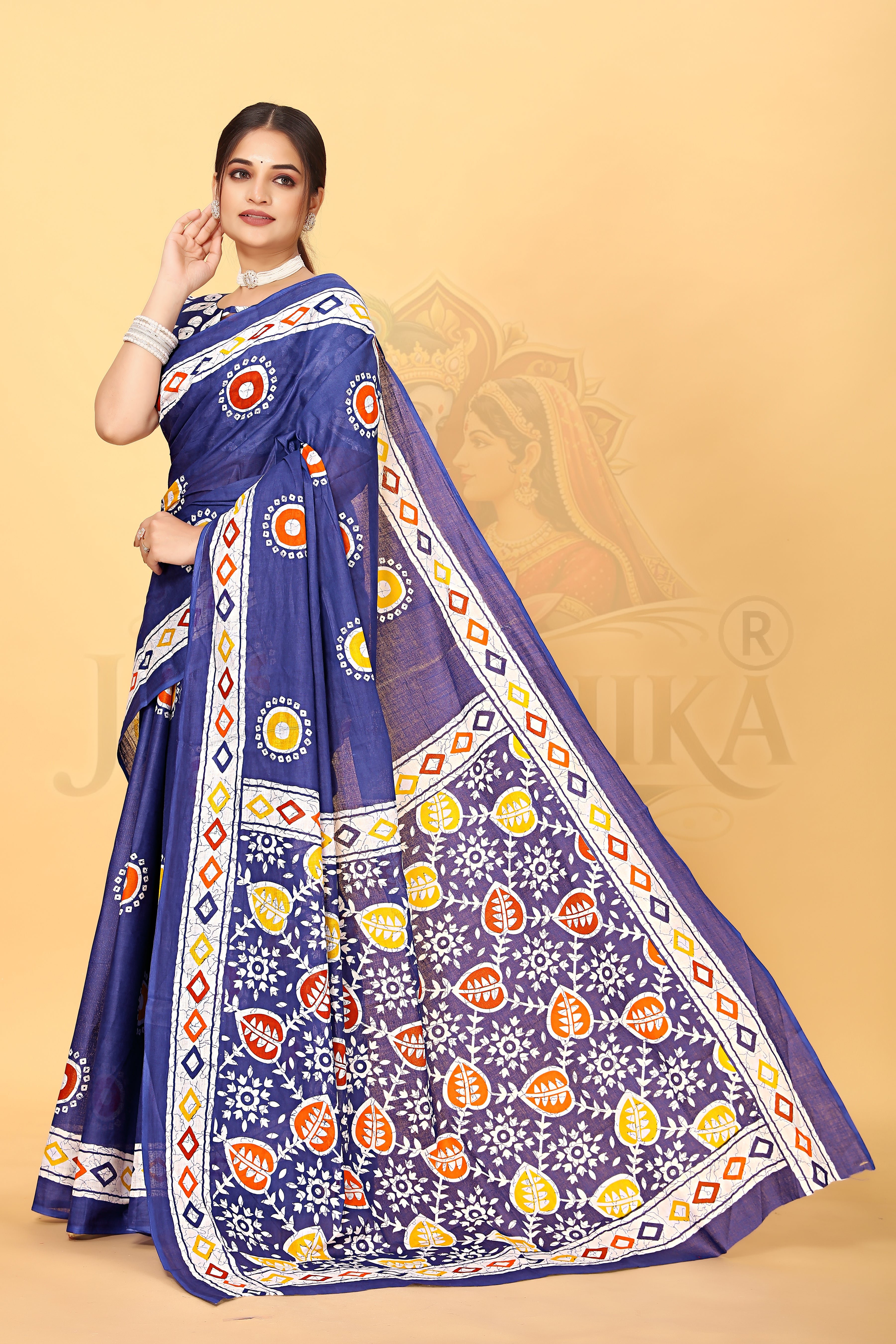 Blue Ethnic Printed Cotton Saree