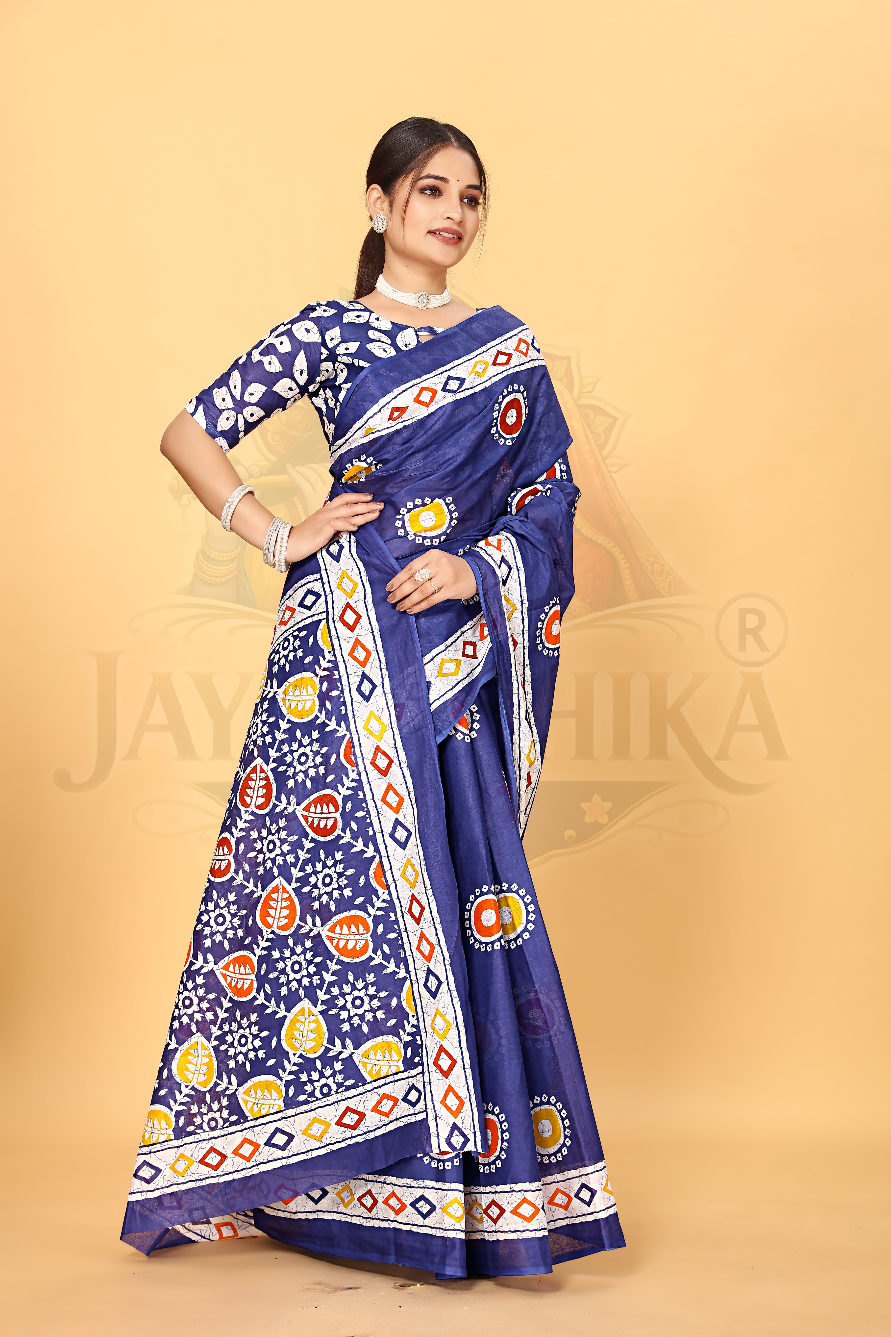Blue Ethnic Printed Cotton Saree