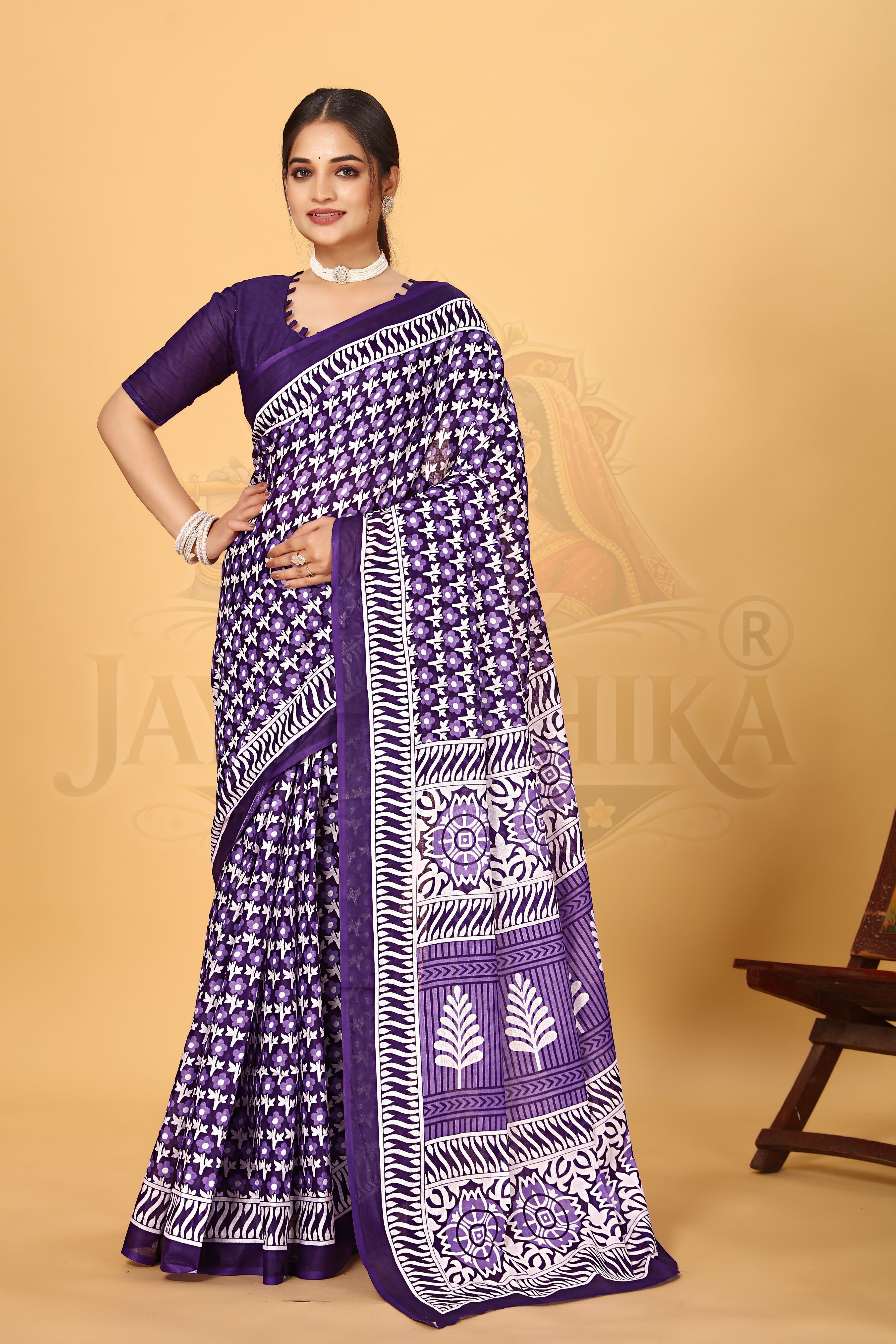 Purple Printed Cotton Saree