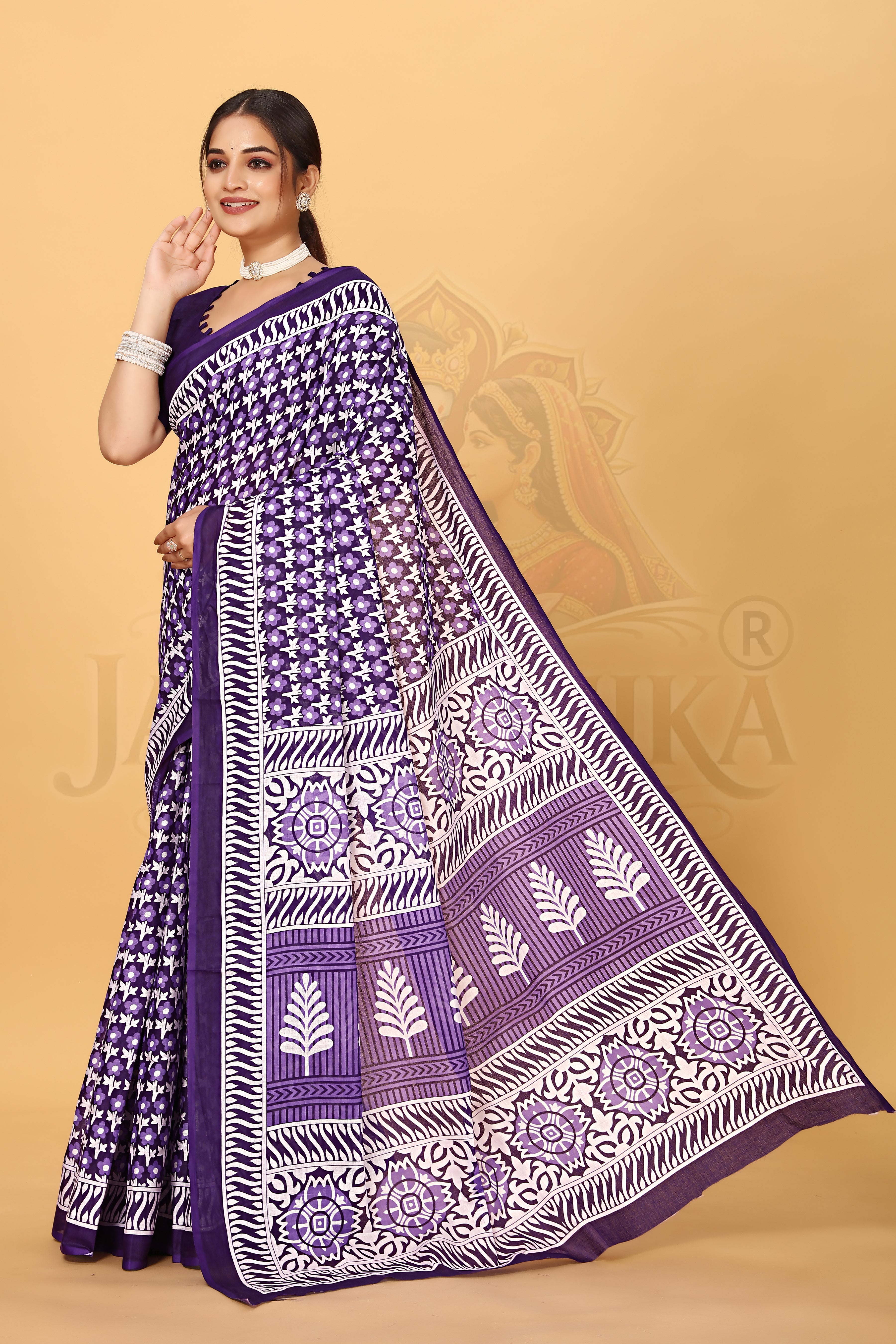 Purple Printed Cotton Saree