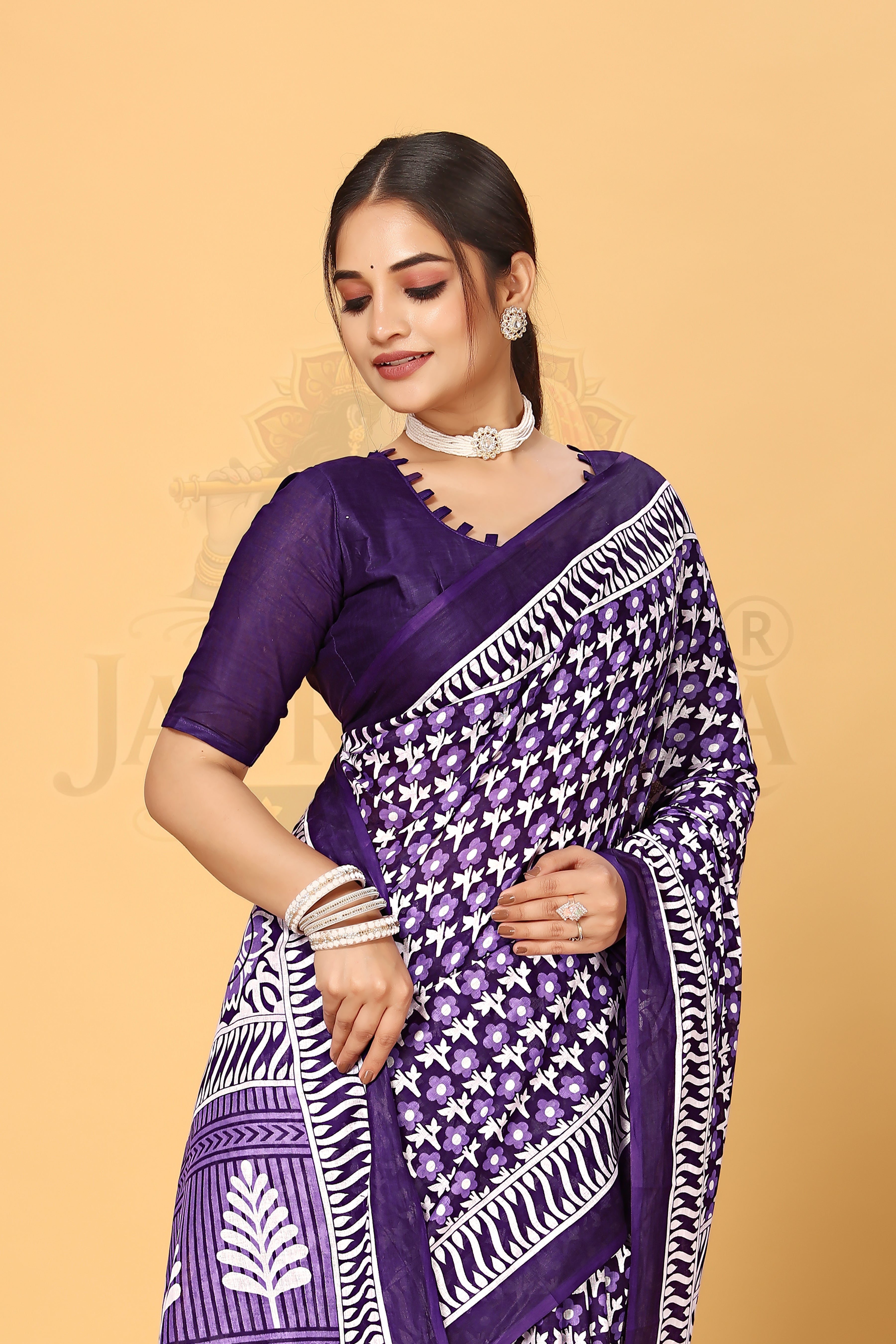 Purple Printed Cotton Saree