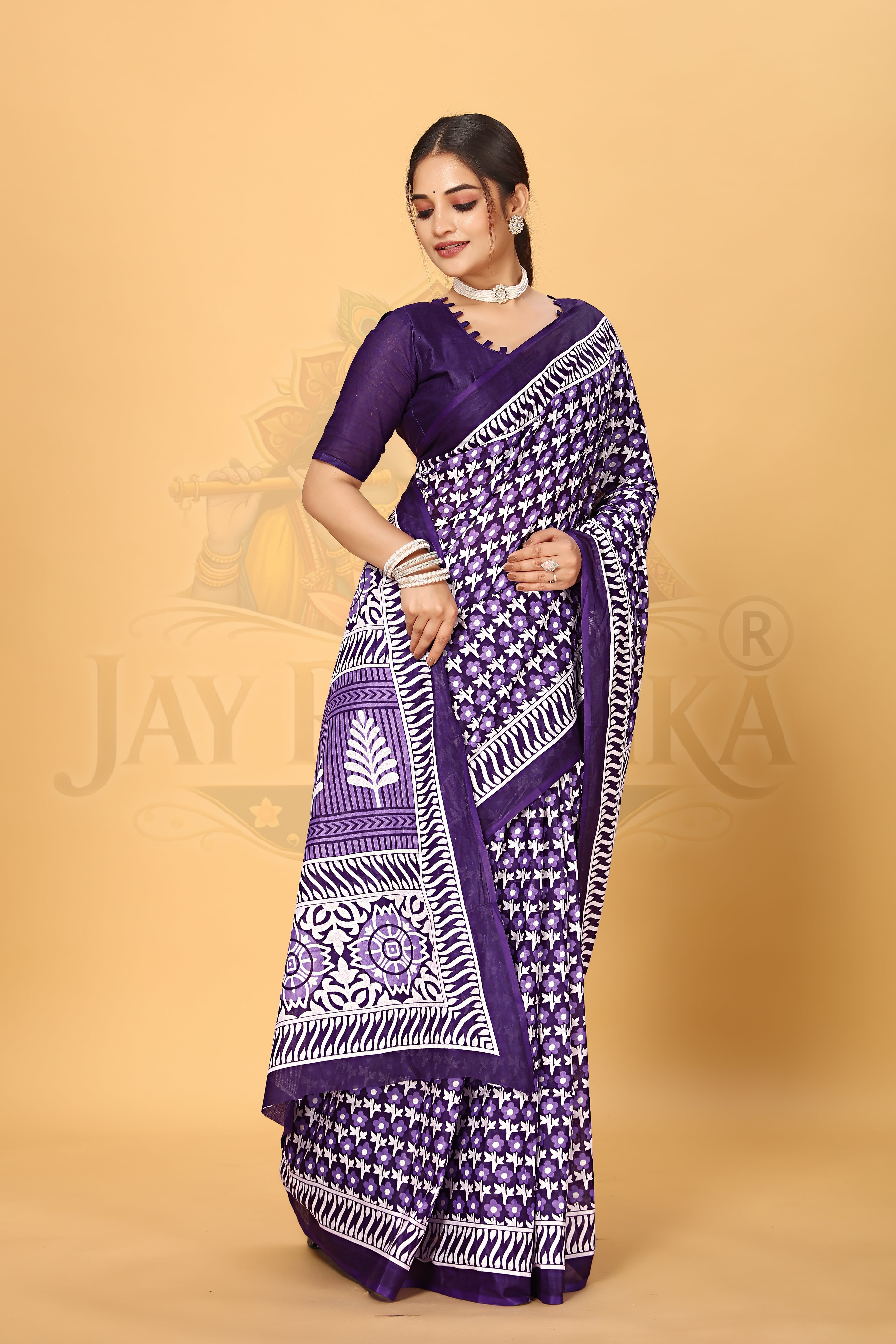 Purple Printed Cotton Saree