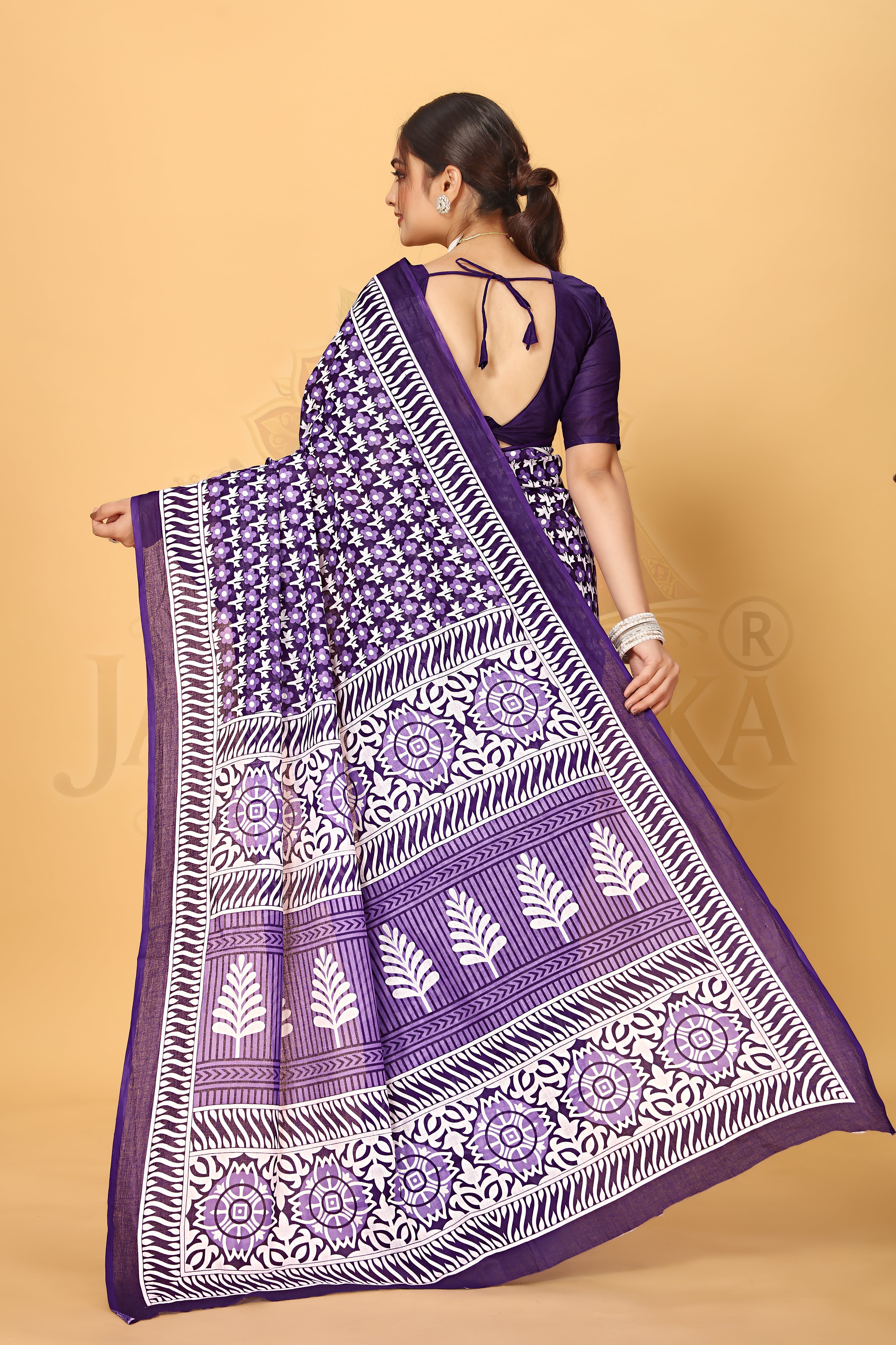 Purple Printed Cotton Saree