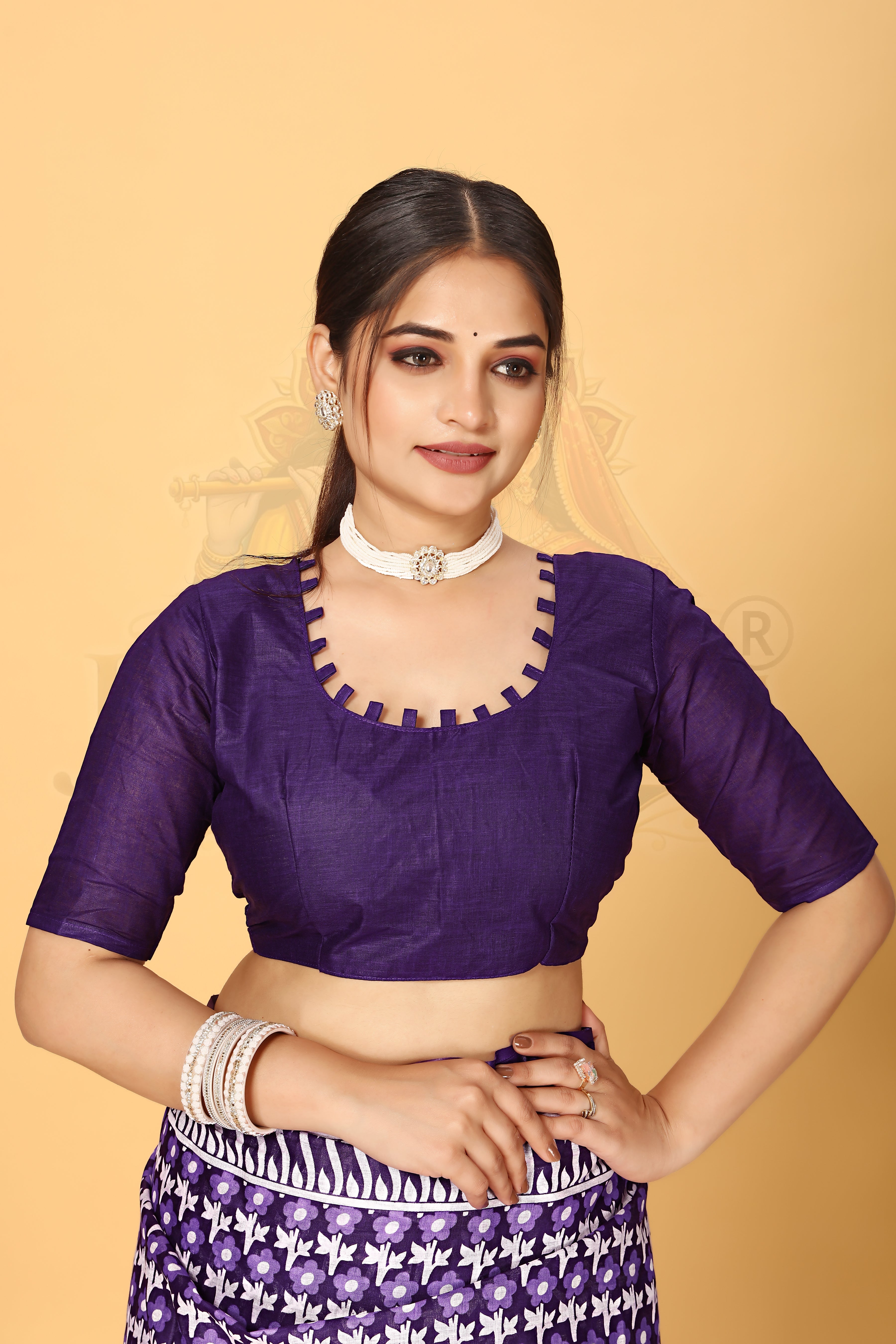 Purple Printed Cotton Saree