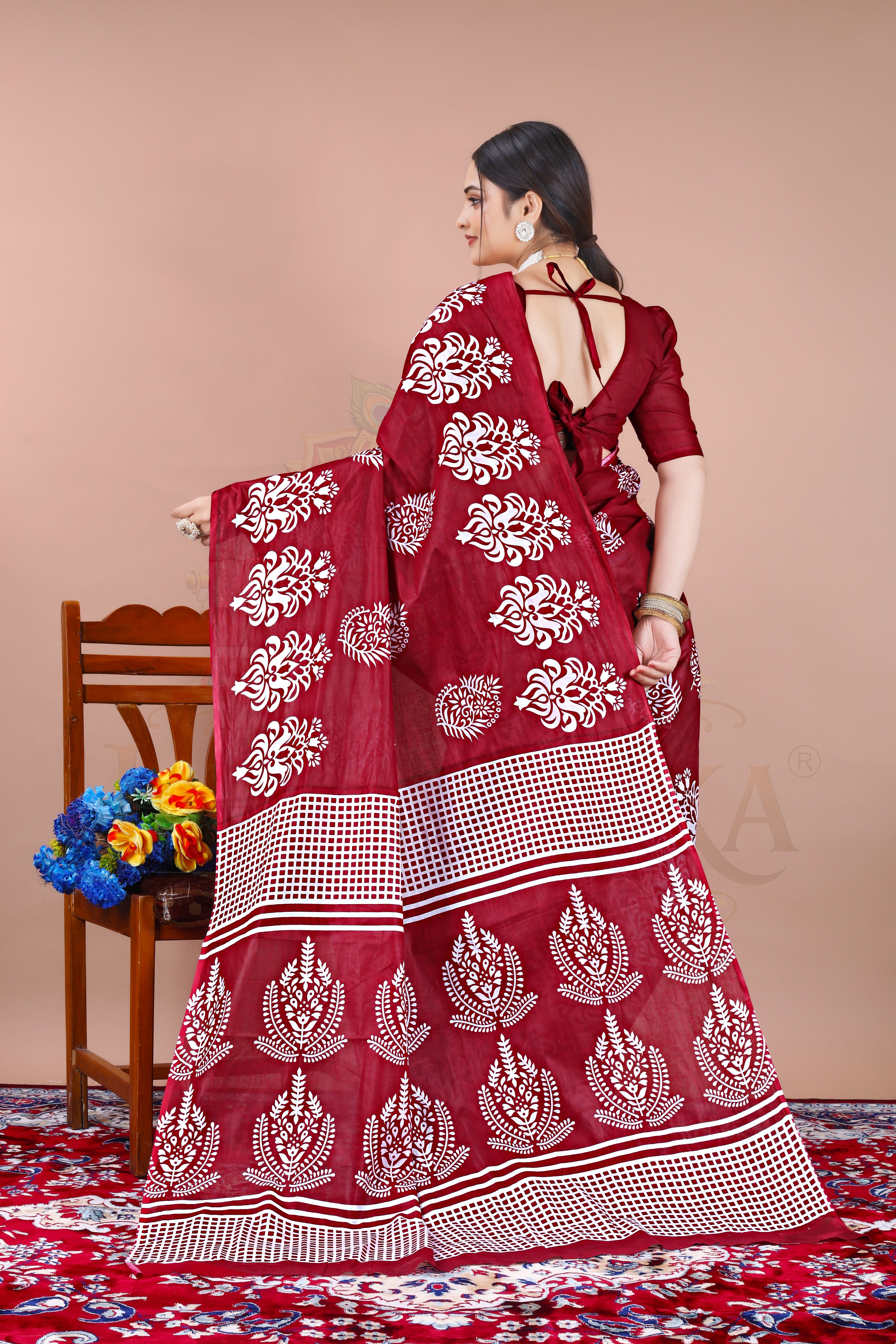 Maroon Classic Floral Cotton Printed Saree Jay Radhika Textile