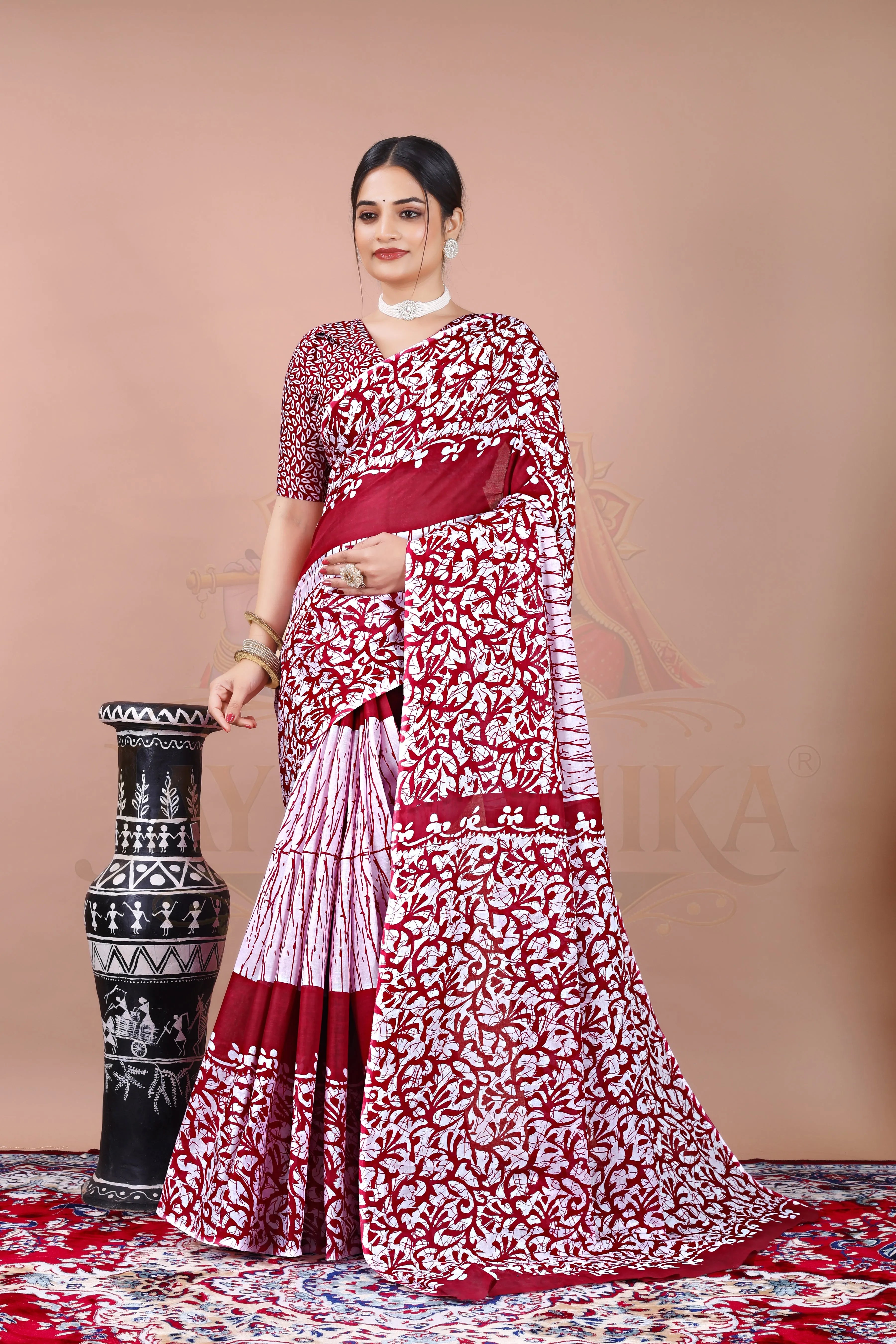 Maroon Kalamkari Cotton Printed Saree Jay Radhika Textile