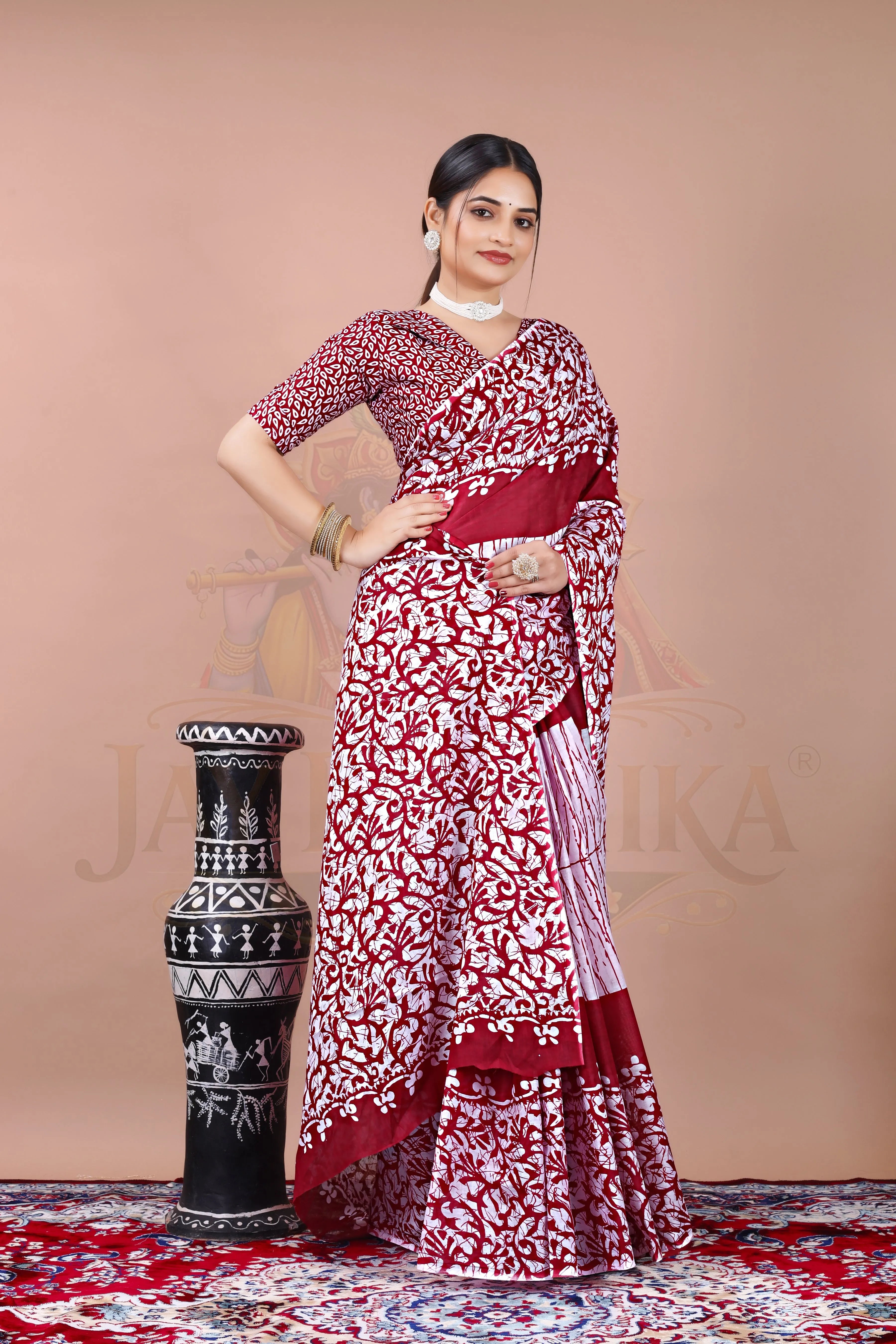 Maroon Kalamkari Cotton Printed Saree Jay Radhika Textile