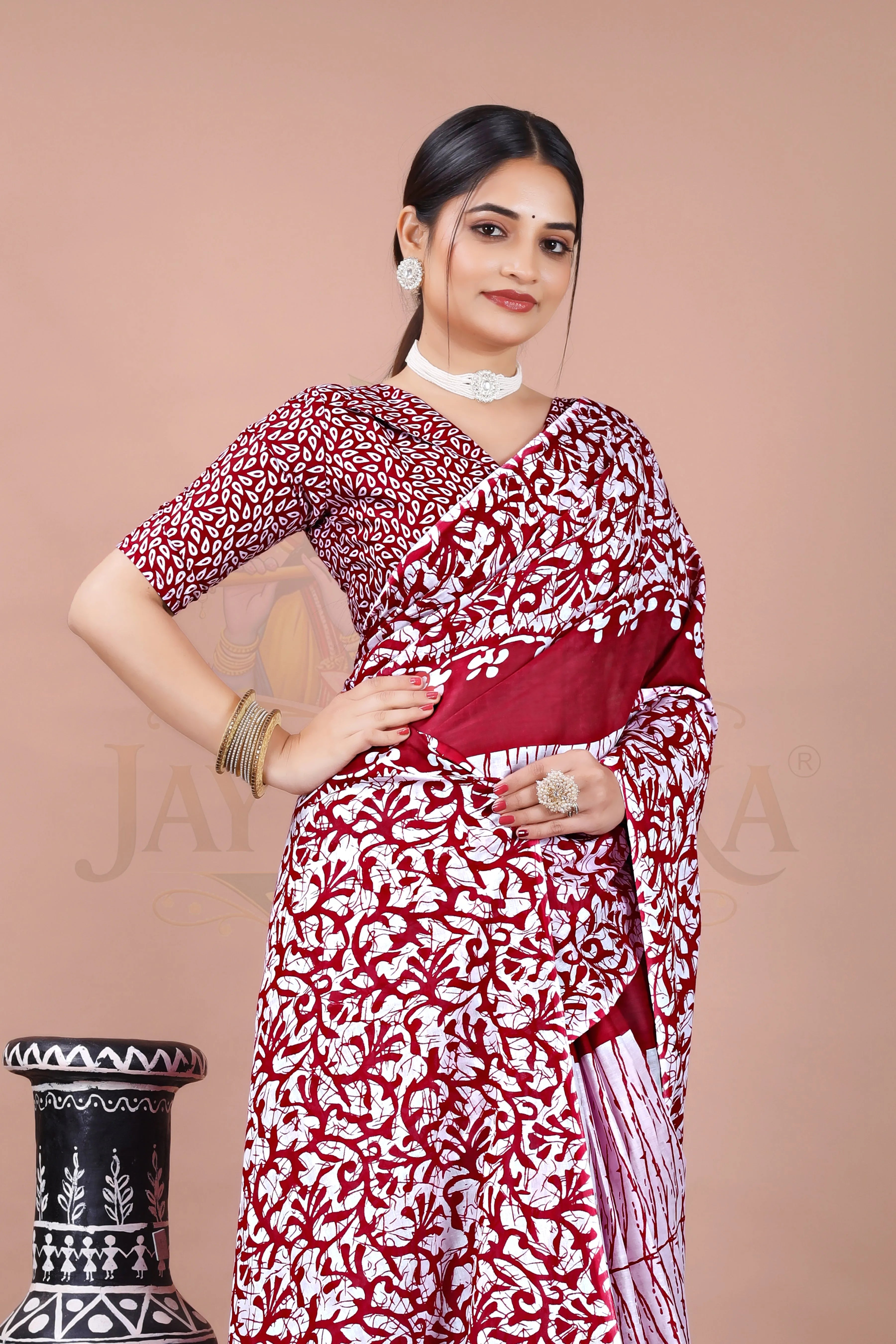 Maroon Kalamkari Cotton Printed Saree Jay Radhika Textile