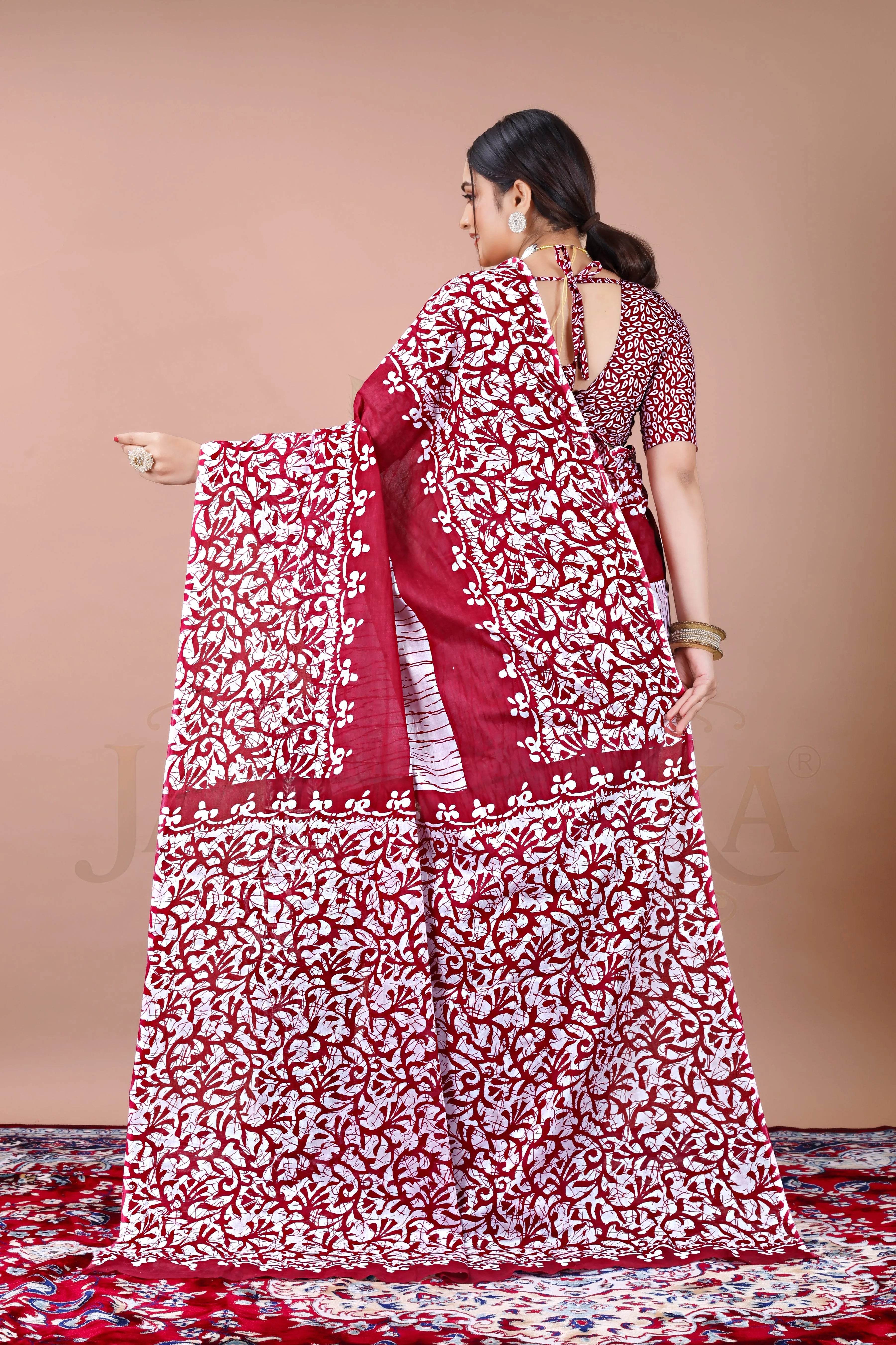 Maroon Kalamkari Cotton Printed Saree Jay Radhika Textile