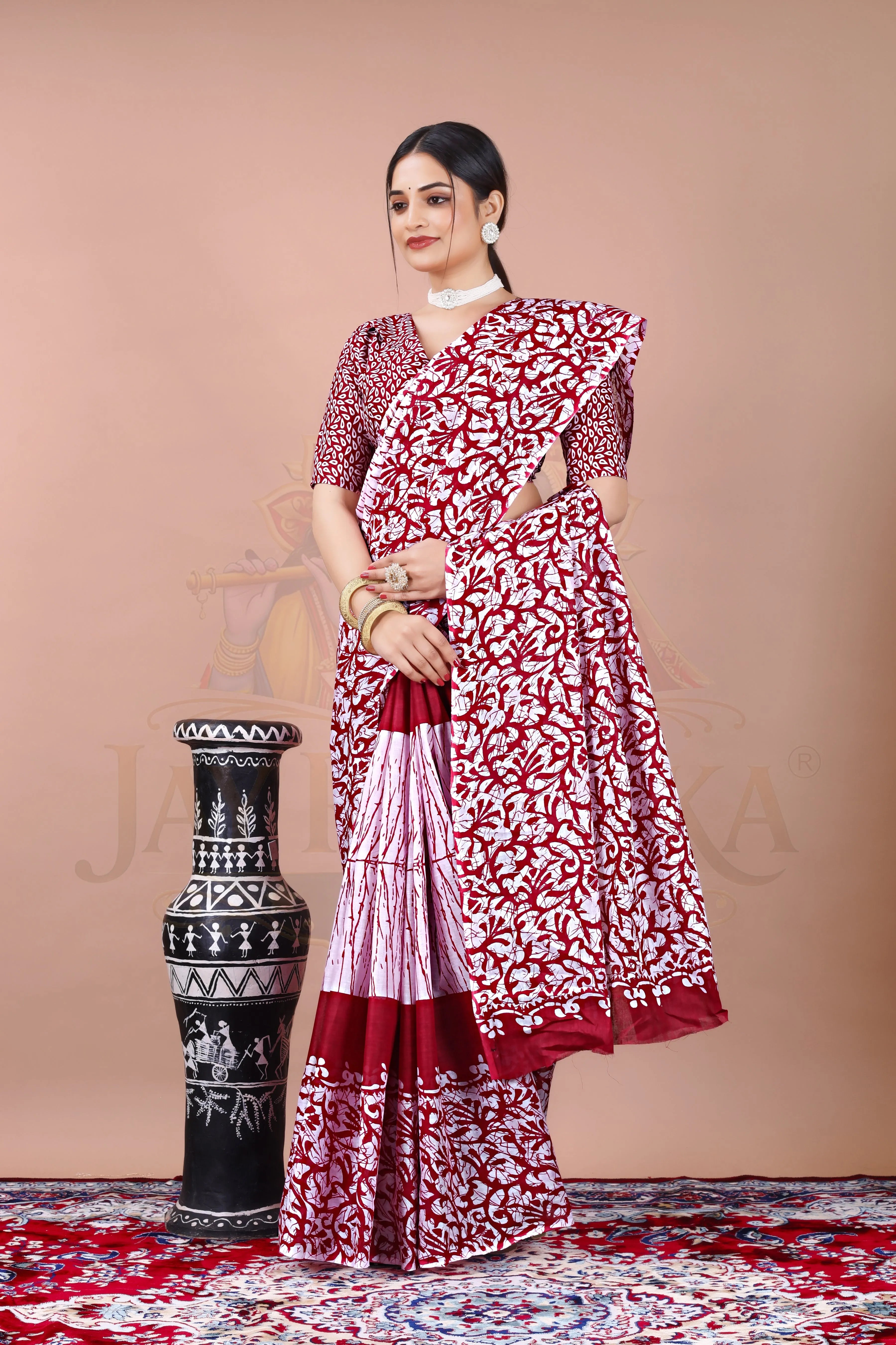 Maroon Kalamkari Cotton Printed Saree Jay Radhika Textile