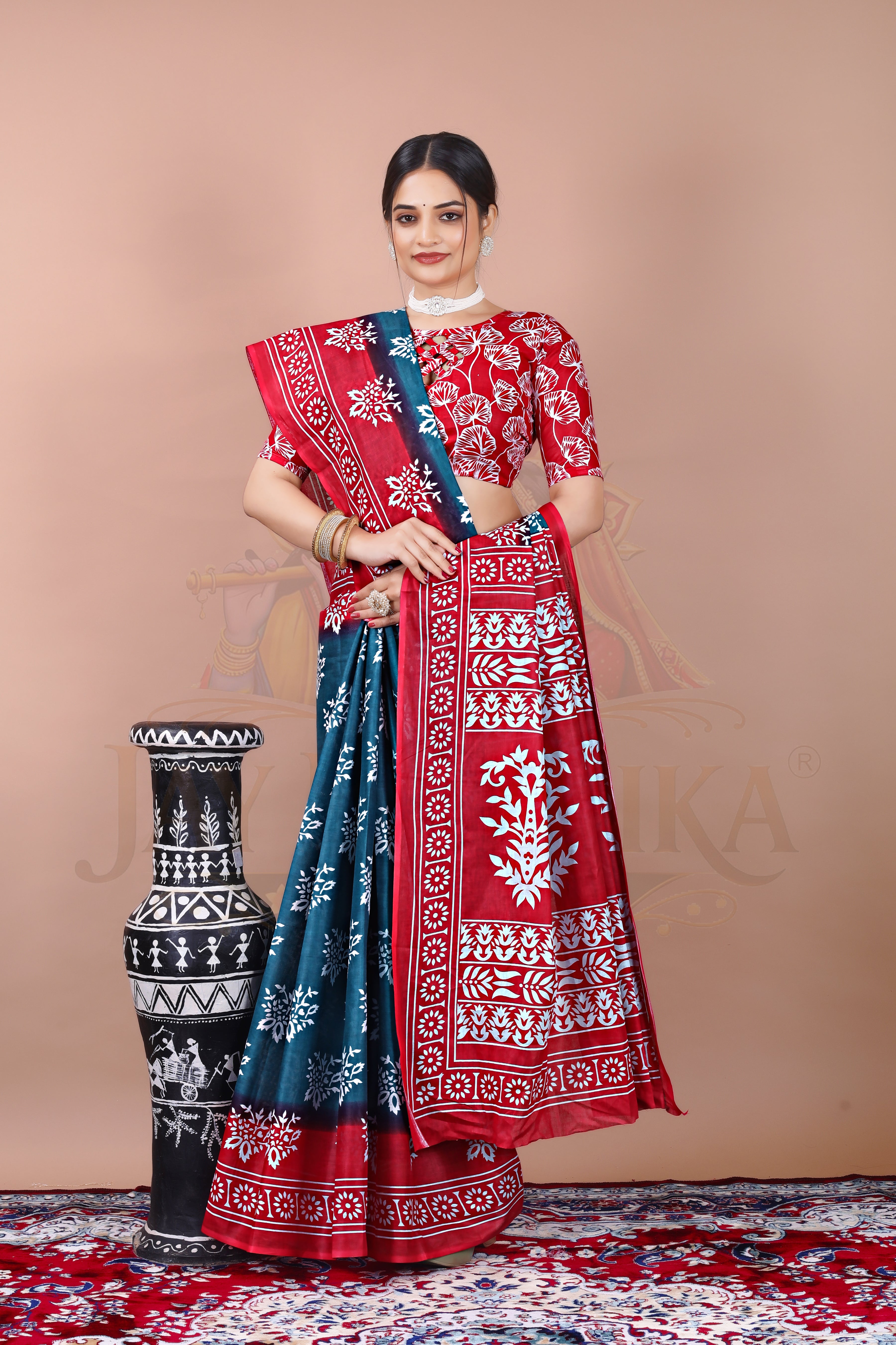 Rama Pink Cotton Printed Saree Jay Radhika Textile