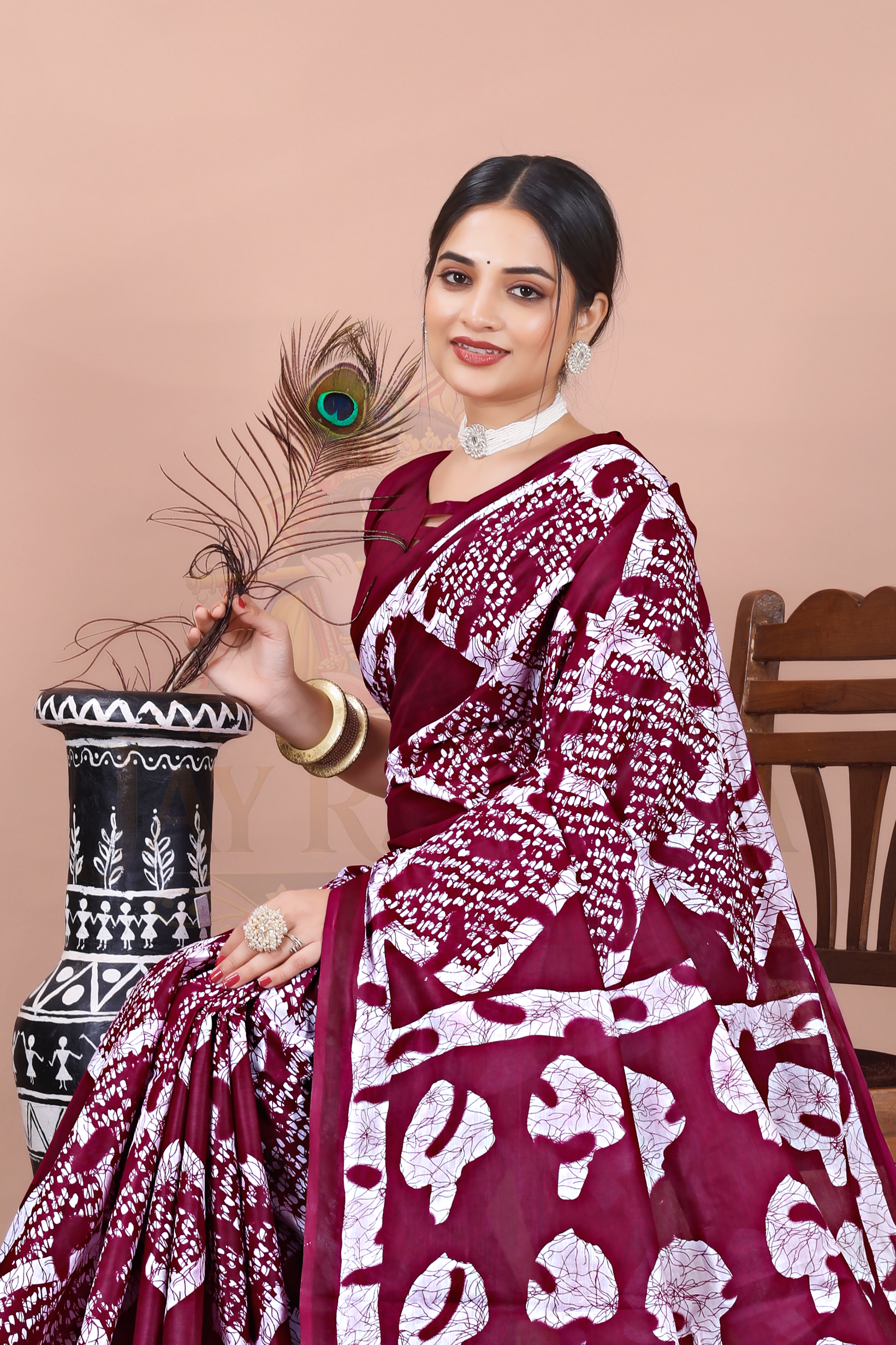 Wine Cotton Printed Saree Jay Radhika Textile